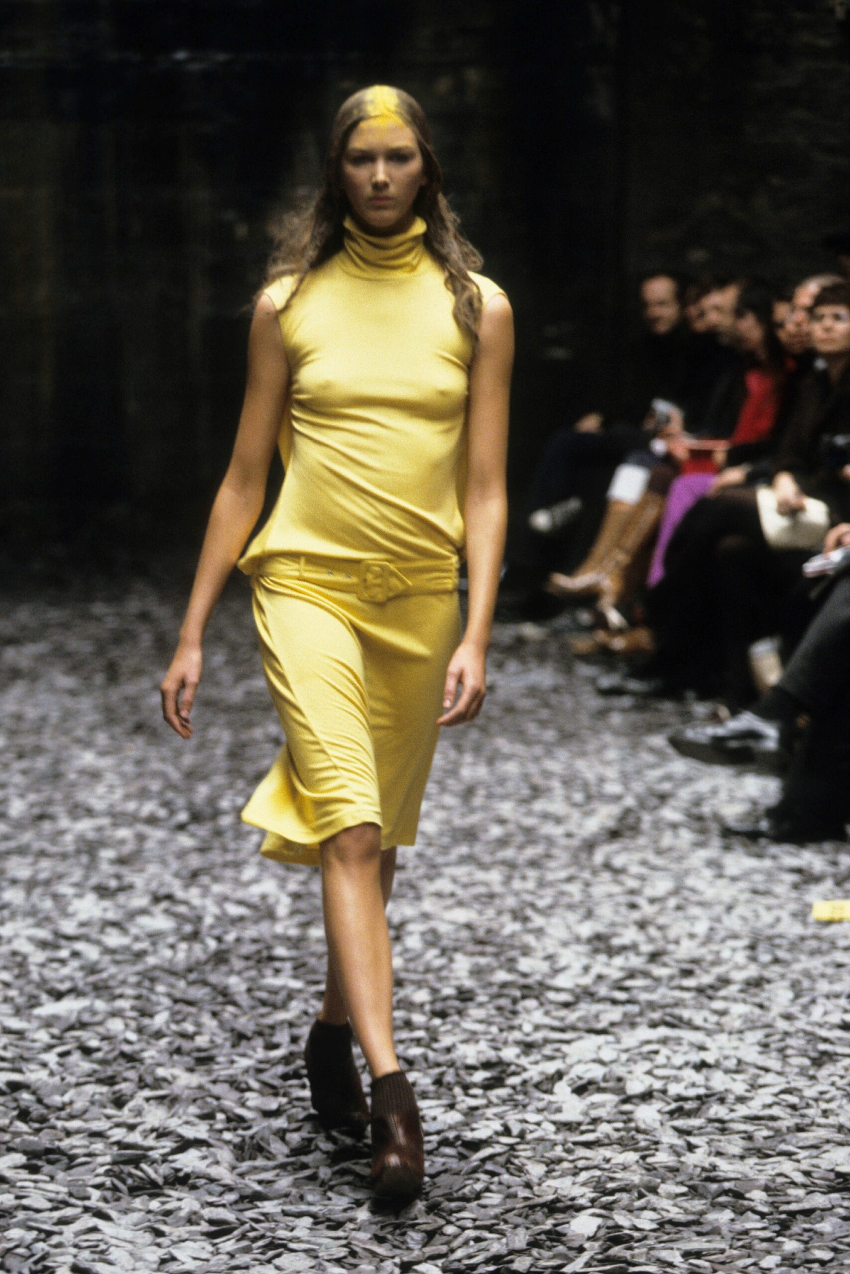 fitted yellow midi dress