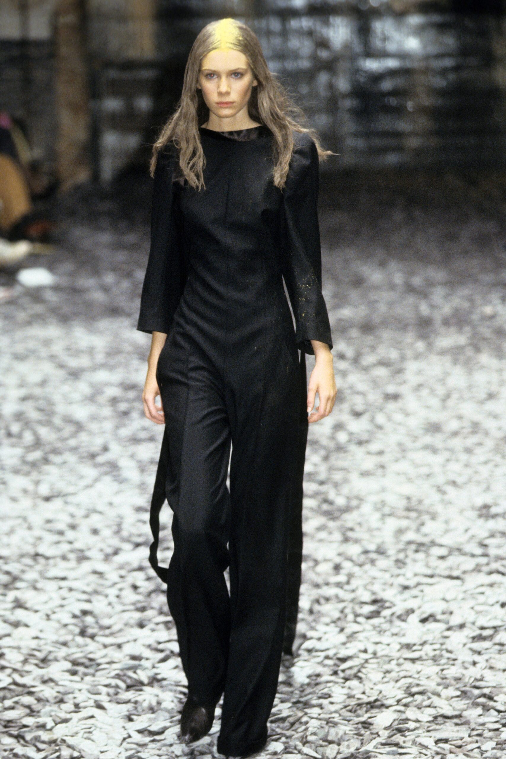 black fitted long-sleeve jumpsuit