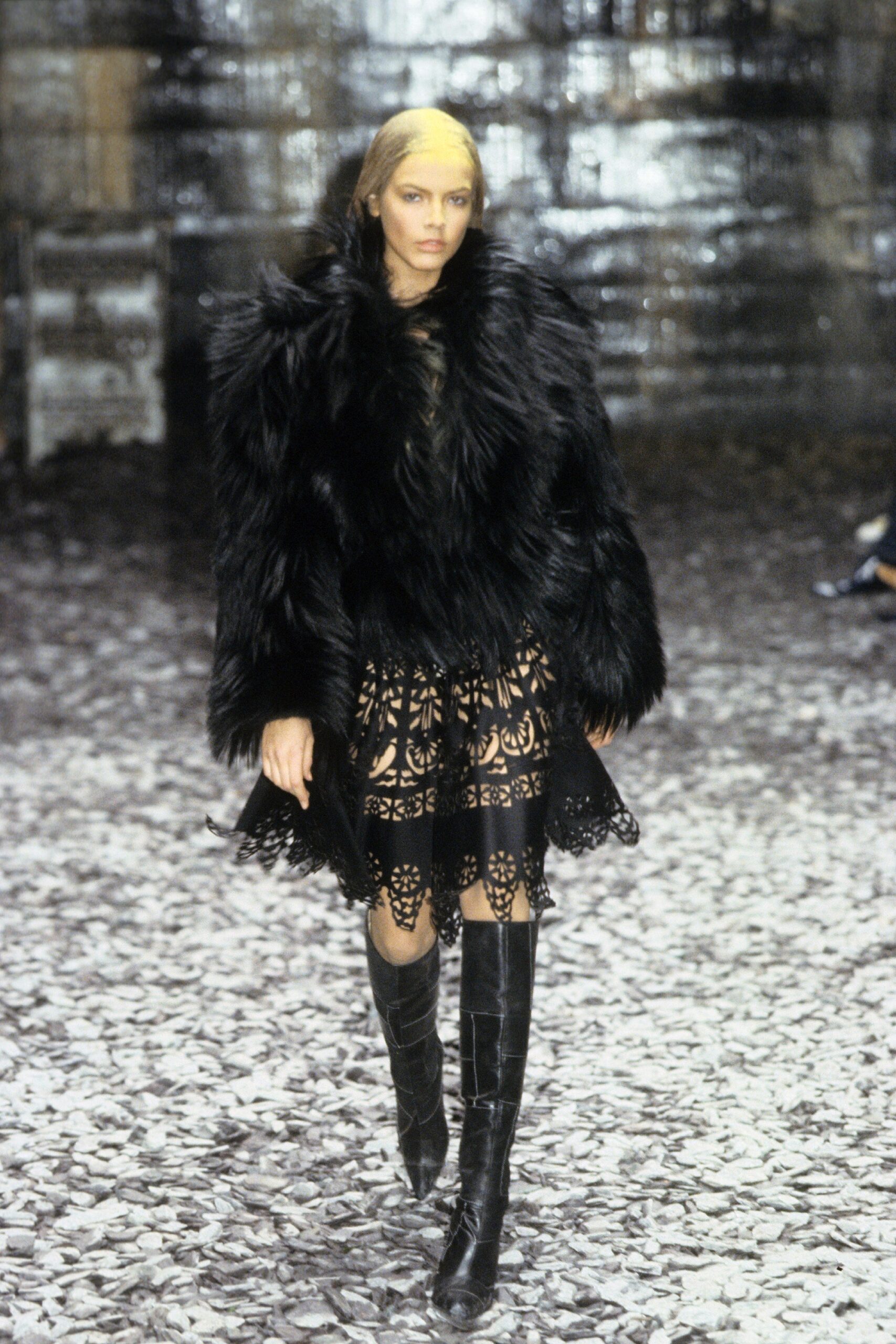 black faux-fur relaxed layered coat