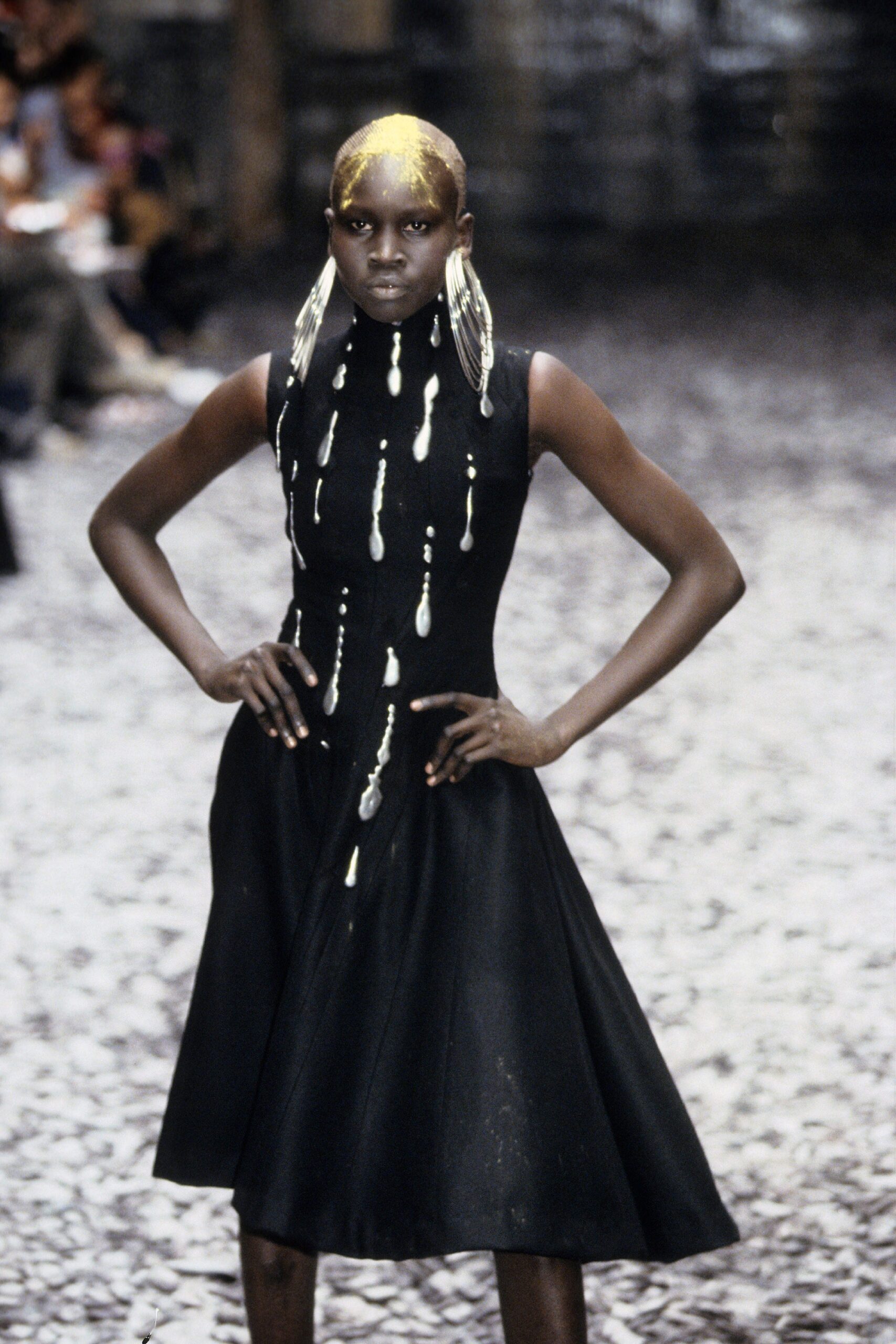black silk sleeveless dress