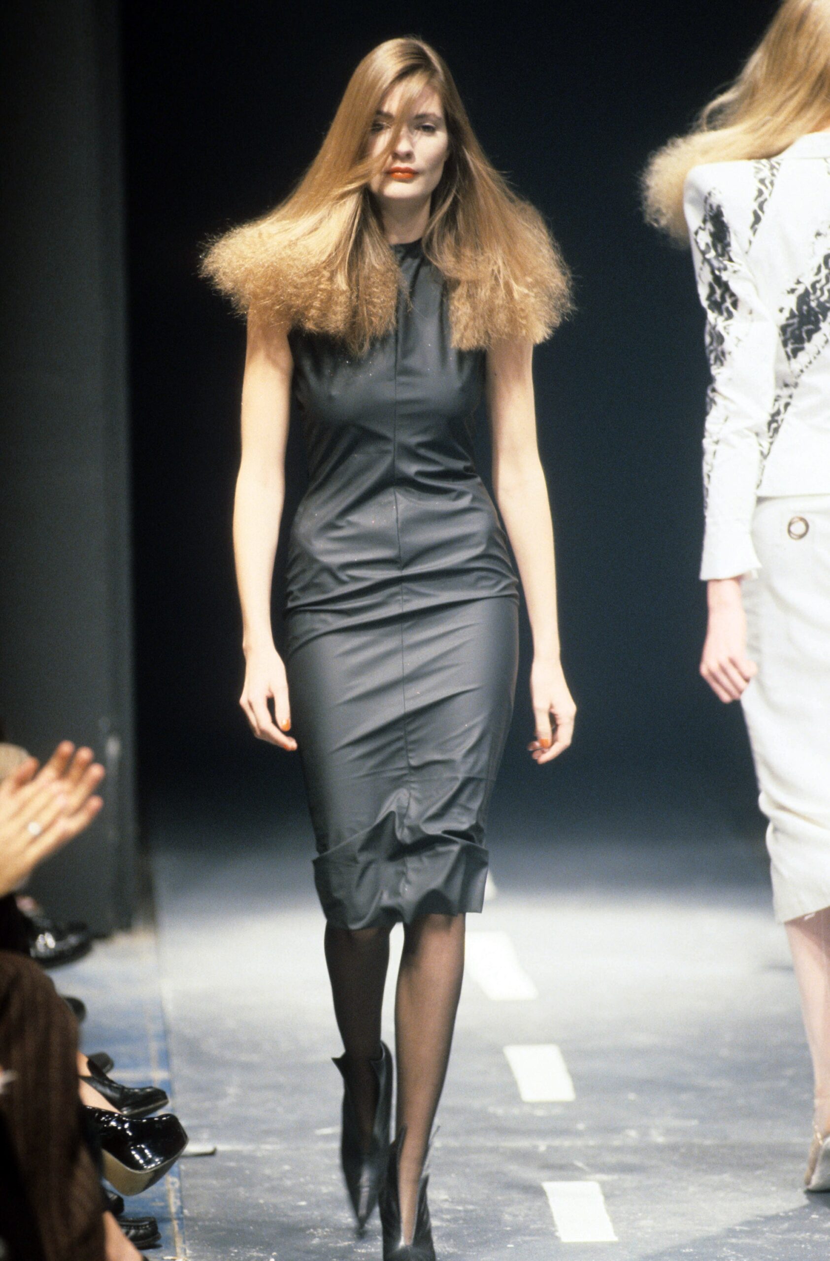 black leather fitted dress