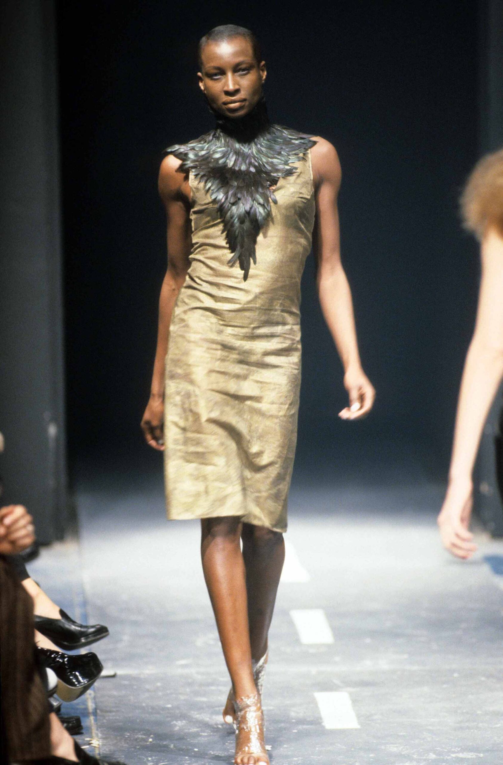 fitted gold silk mini dress