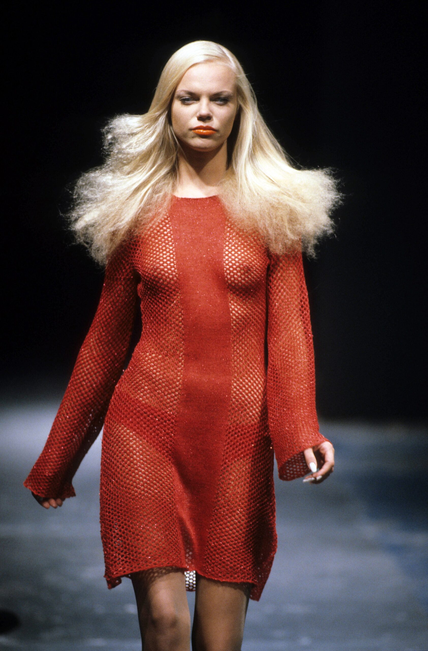 red mesh fitted dress