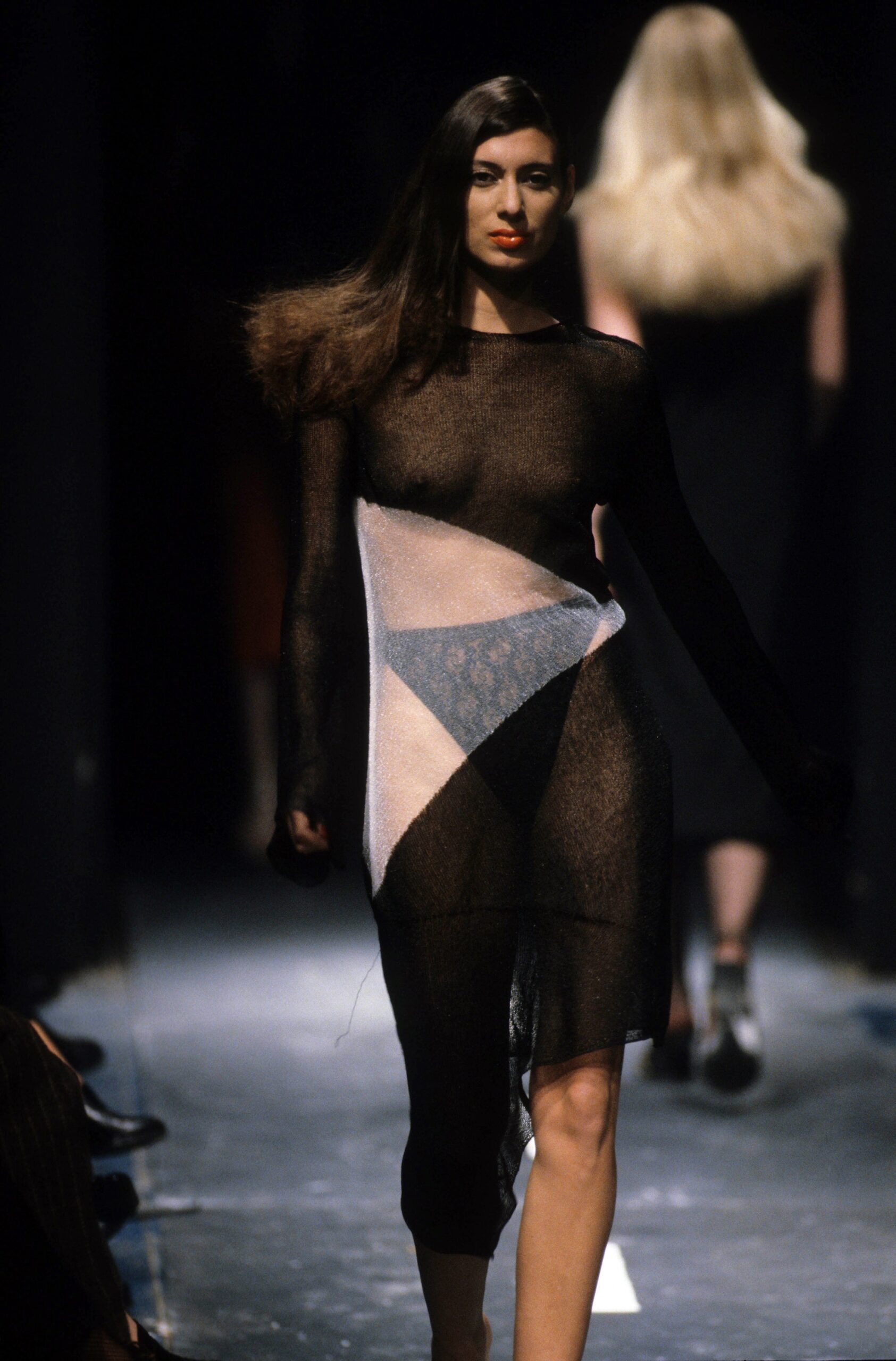 sheer black asymmetric dress