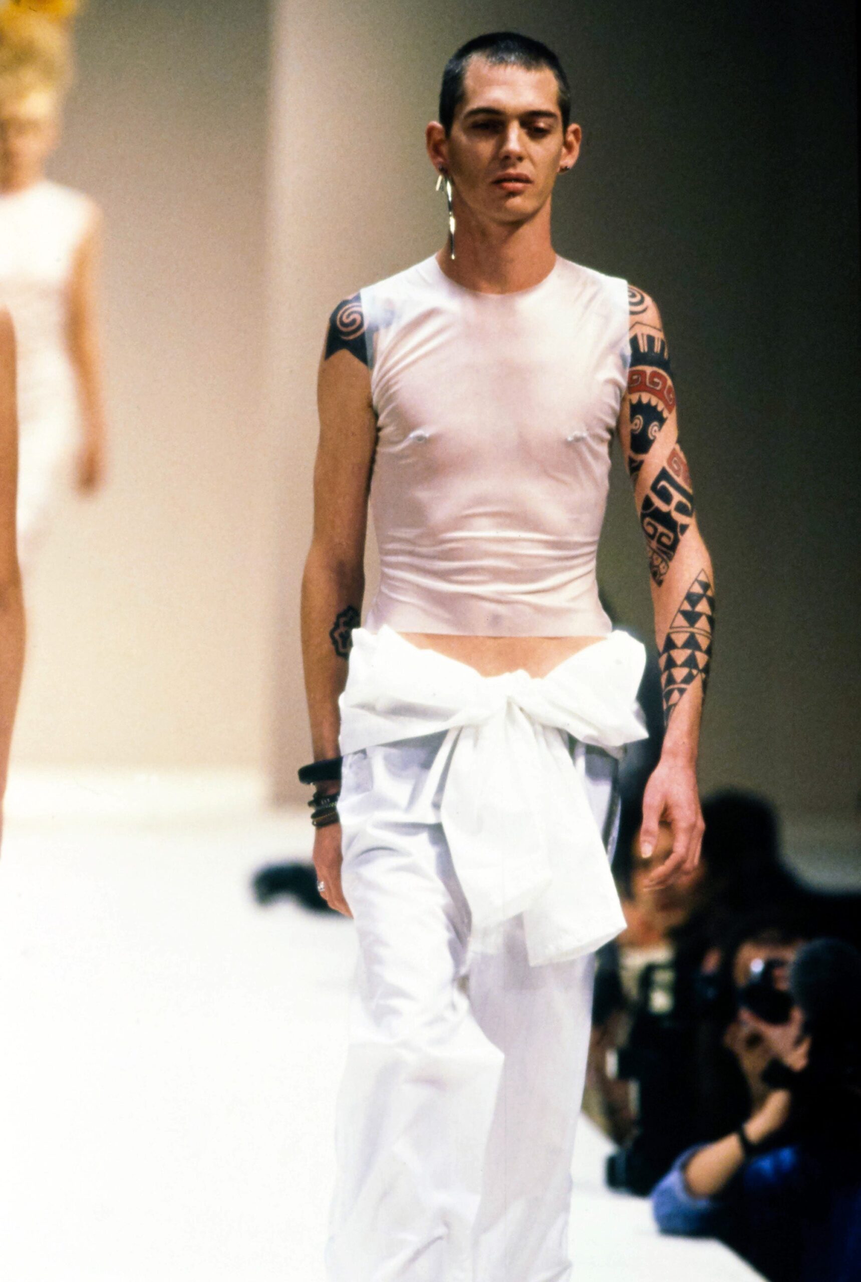 white fitted top and relaxed pants