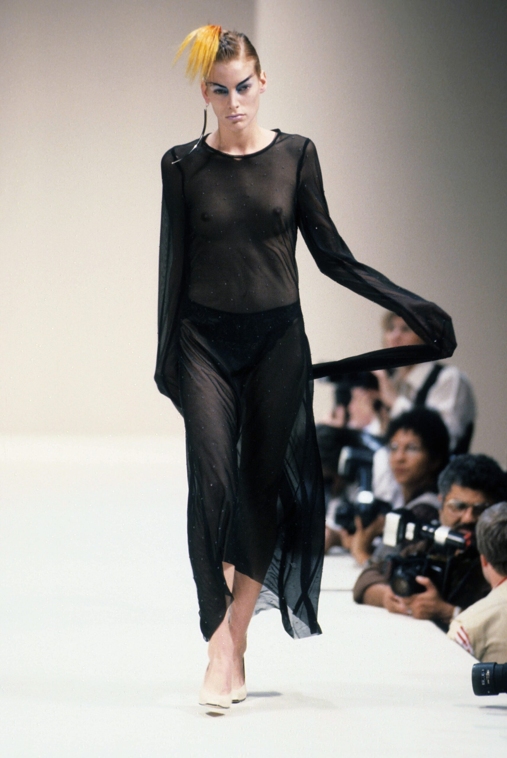 black sheer long-sleeve dress