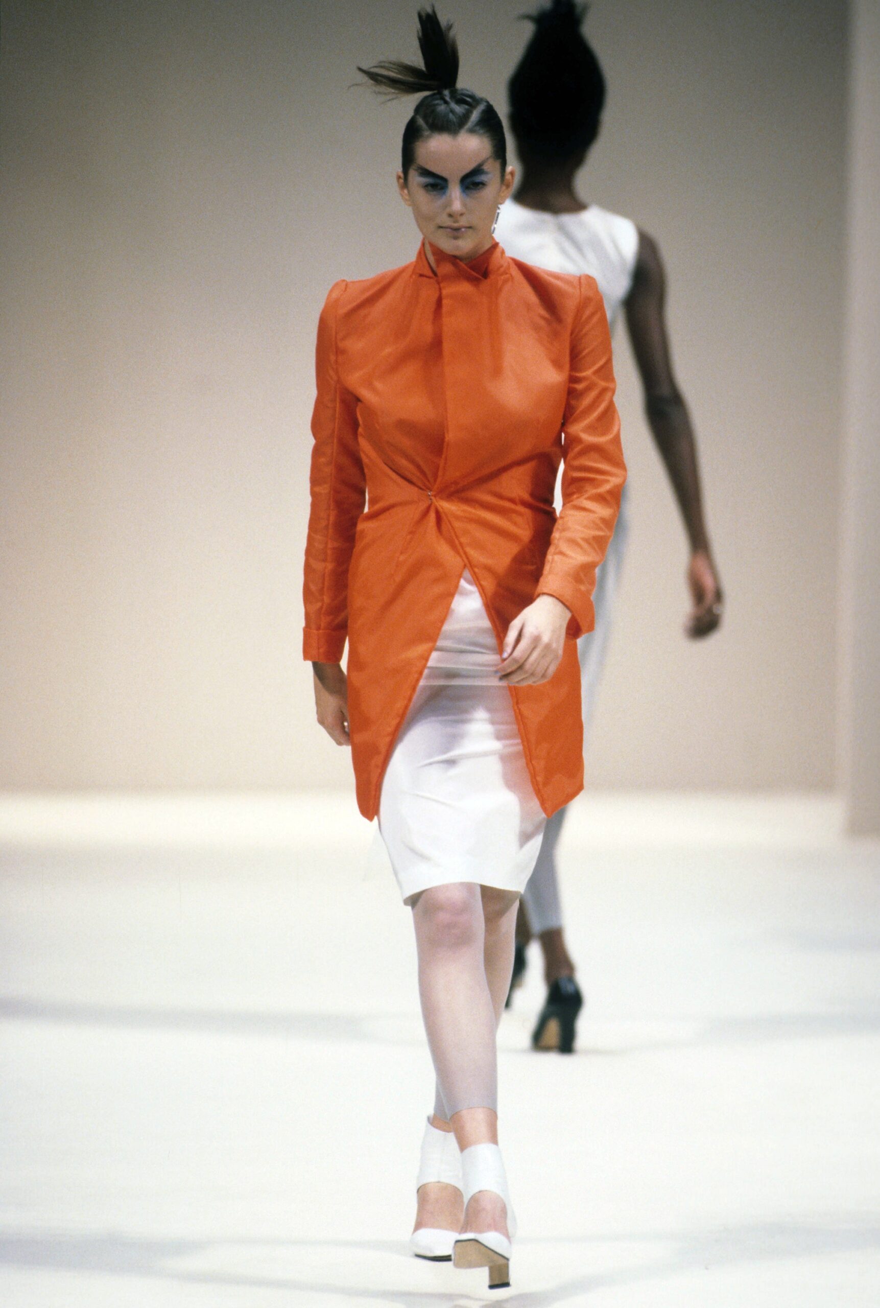 orange leather fitted dress