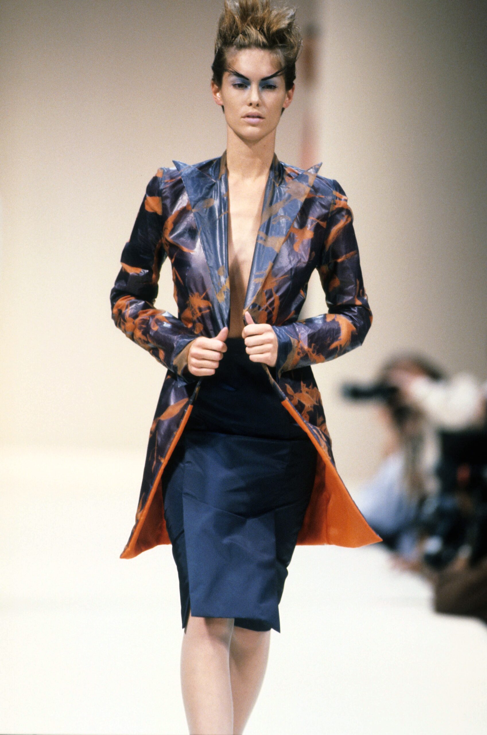printed blazer and pencil skirt