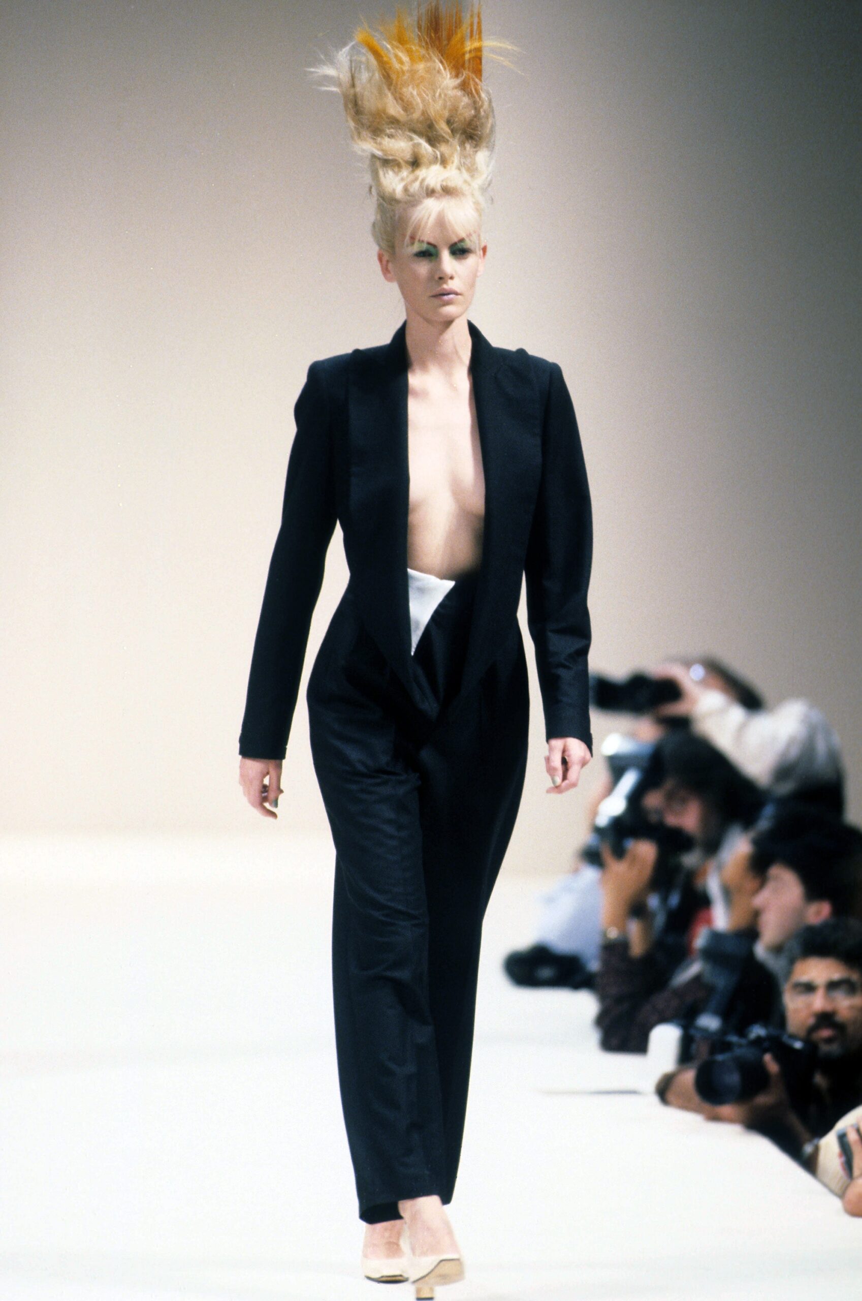 fitted black wool suit