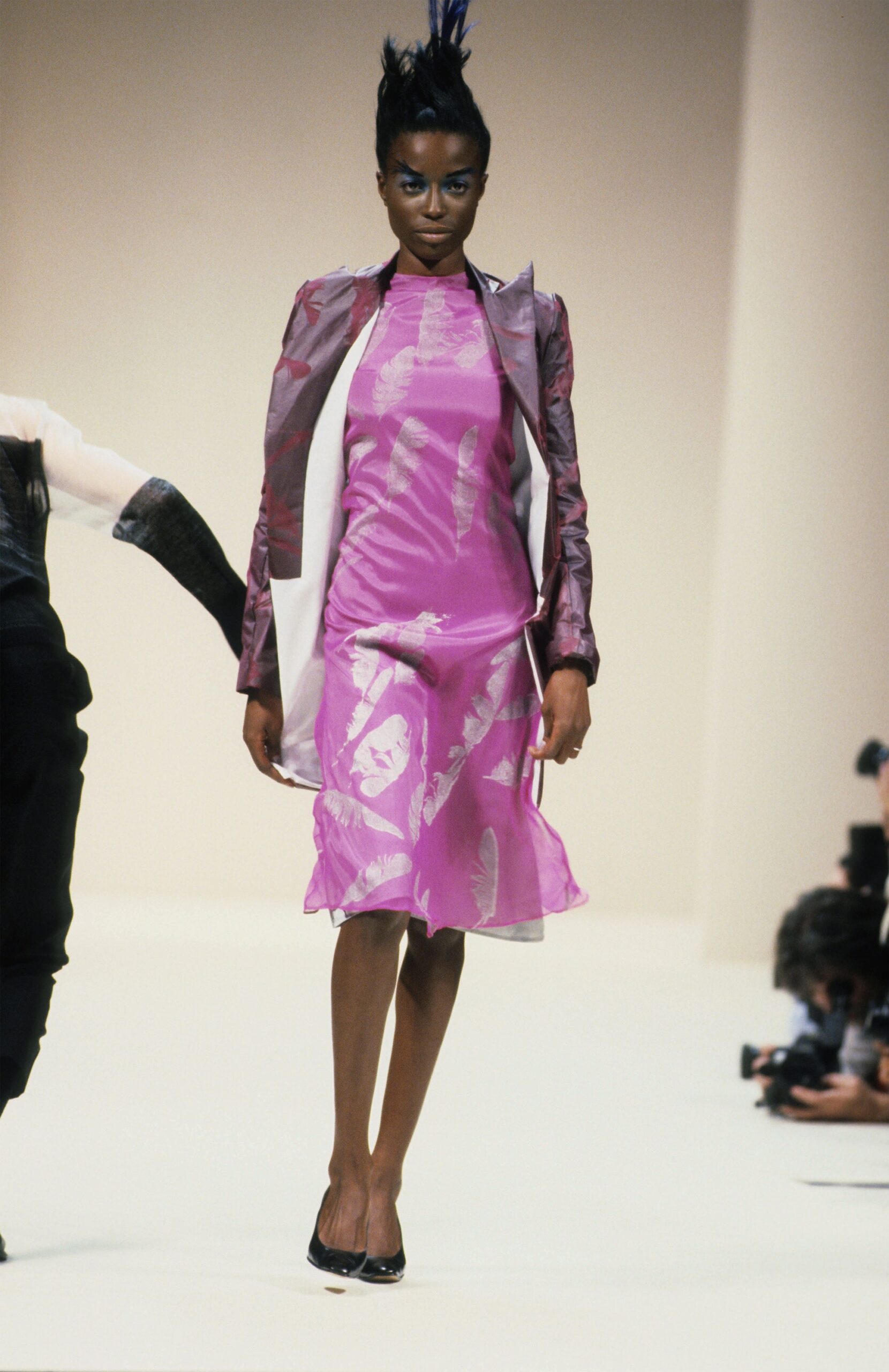 purple silk long-sleeve collared tailored buttoned jacket