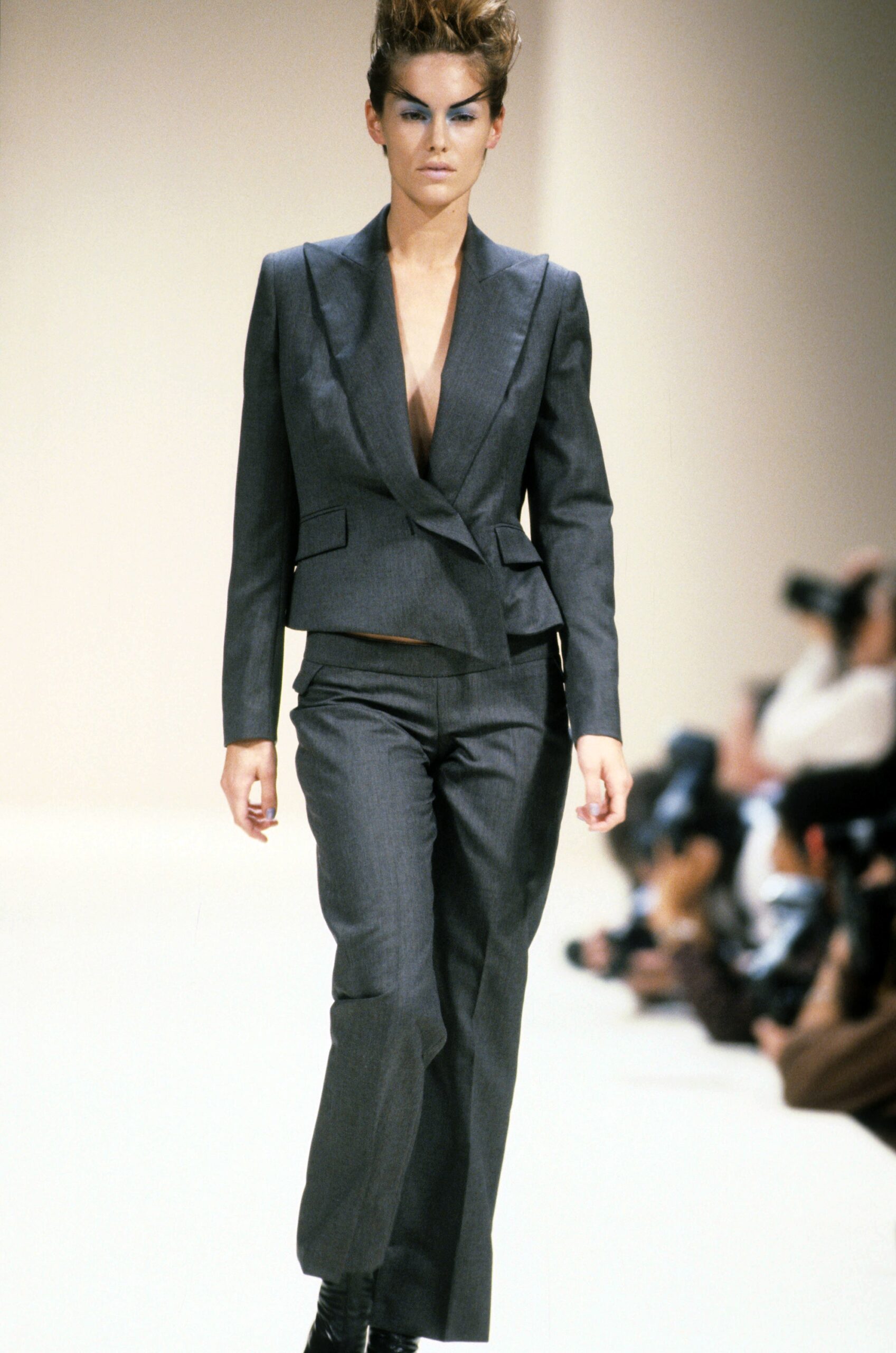 gray wool long-sleeve v-neck tailored buttoned suit
