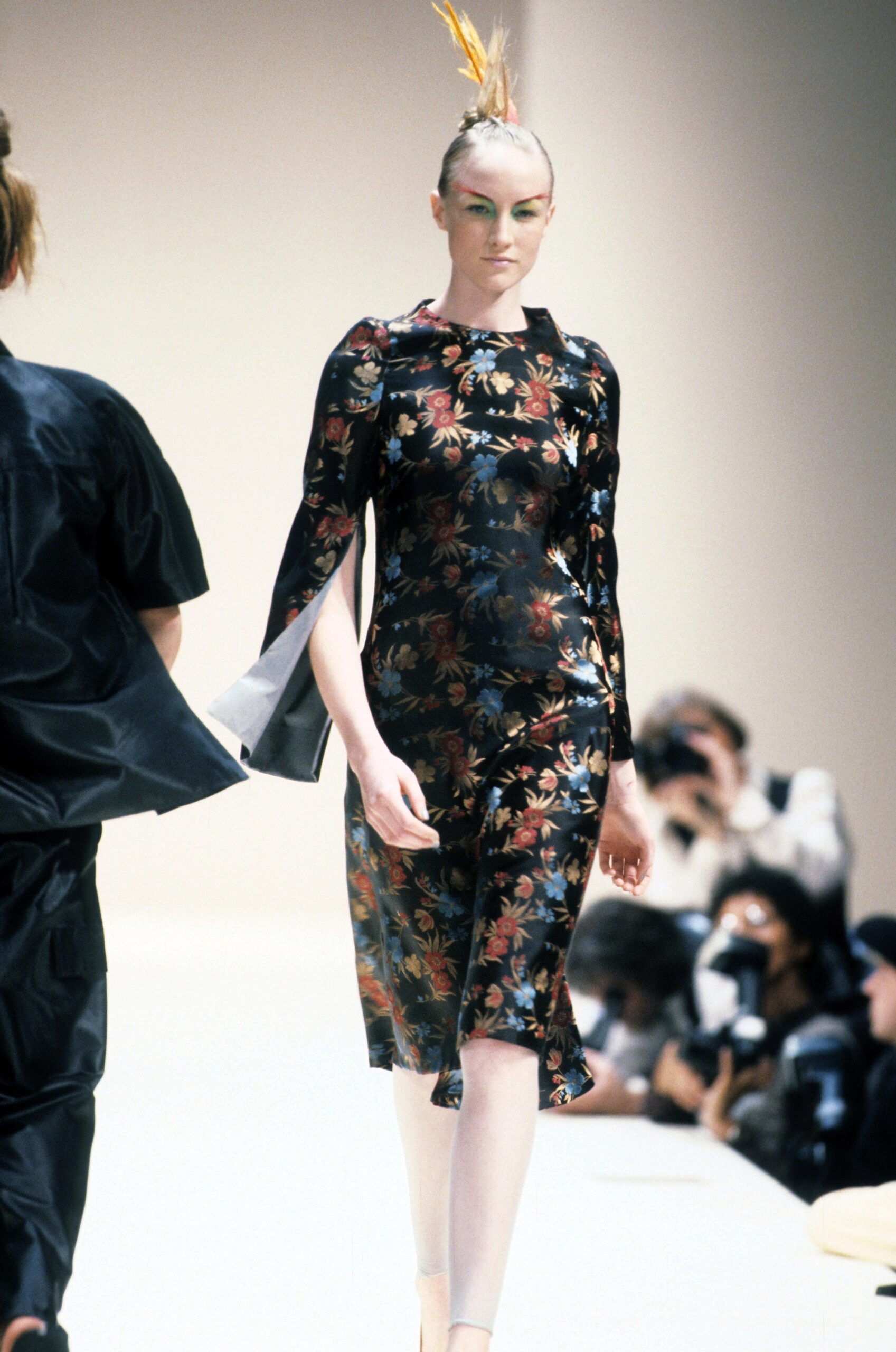 black floral fitted midi dress