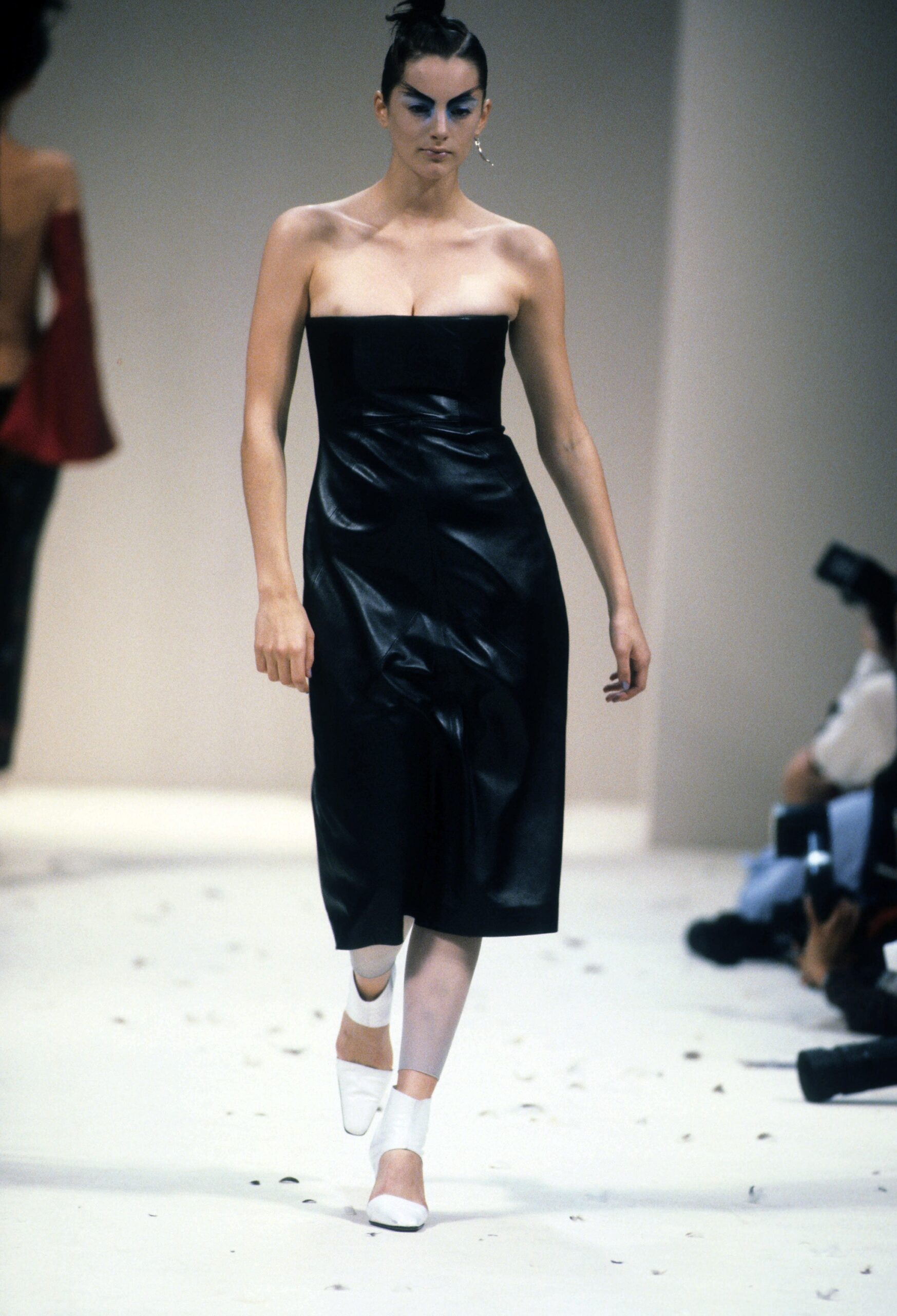 black leather strapless dress