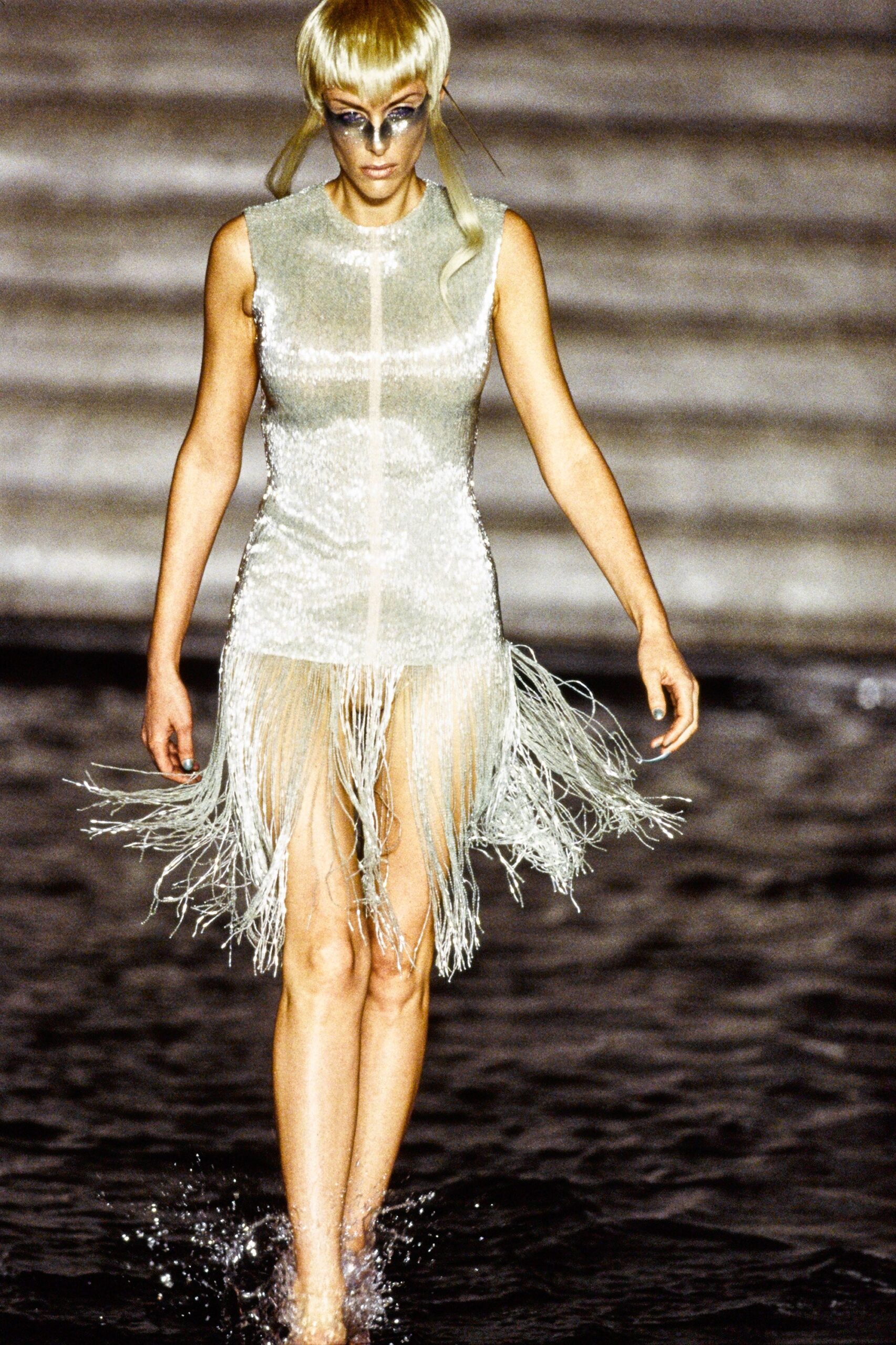 white sequined fringed mini dress