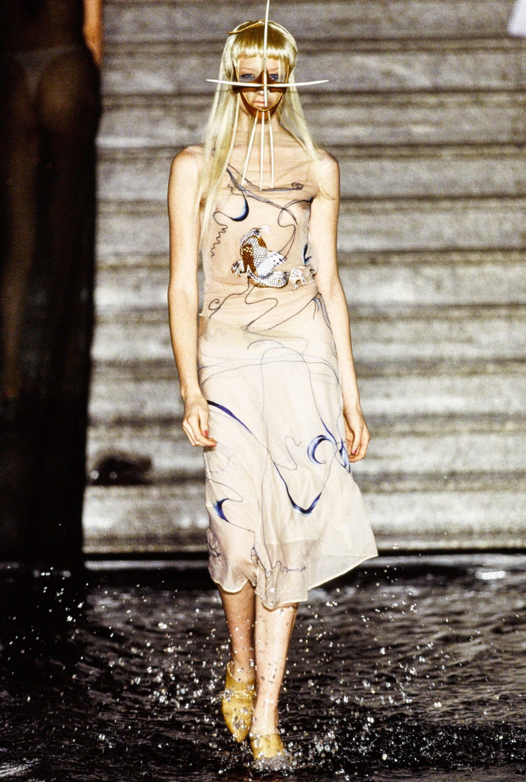 beige silk sleeveless dress