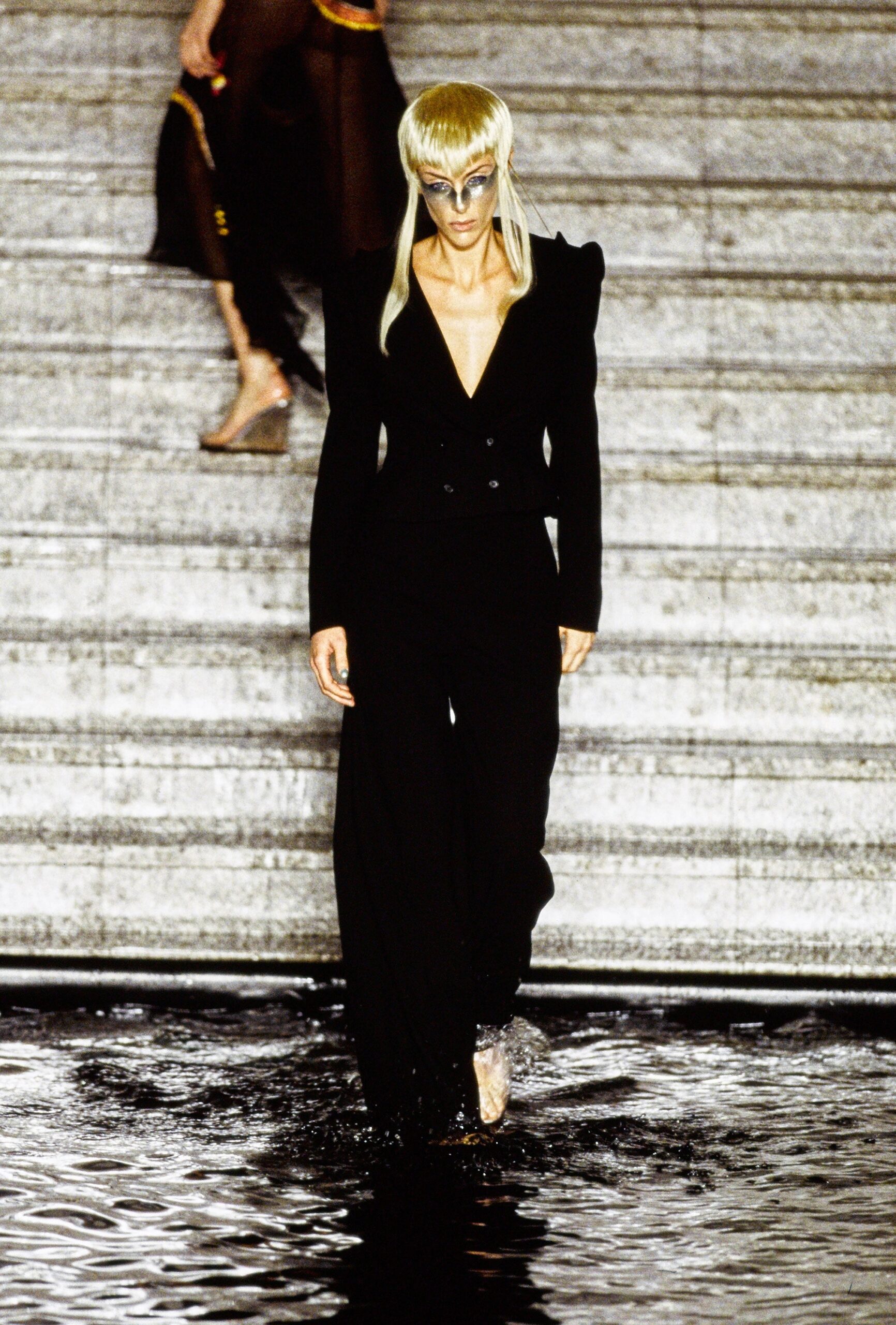 black fitted silk suit