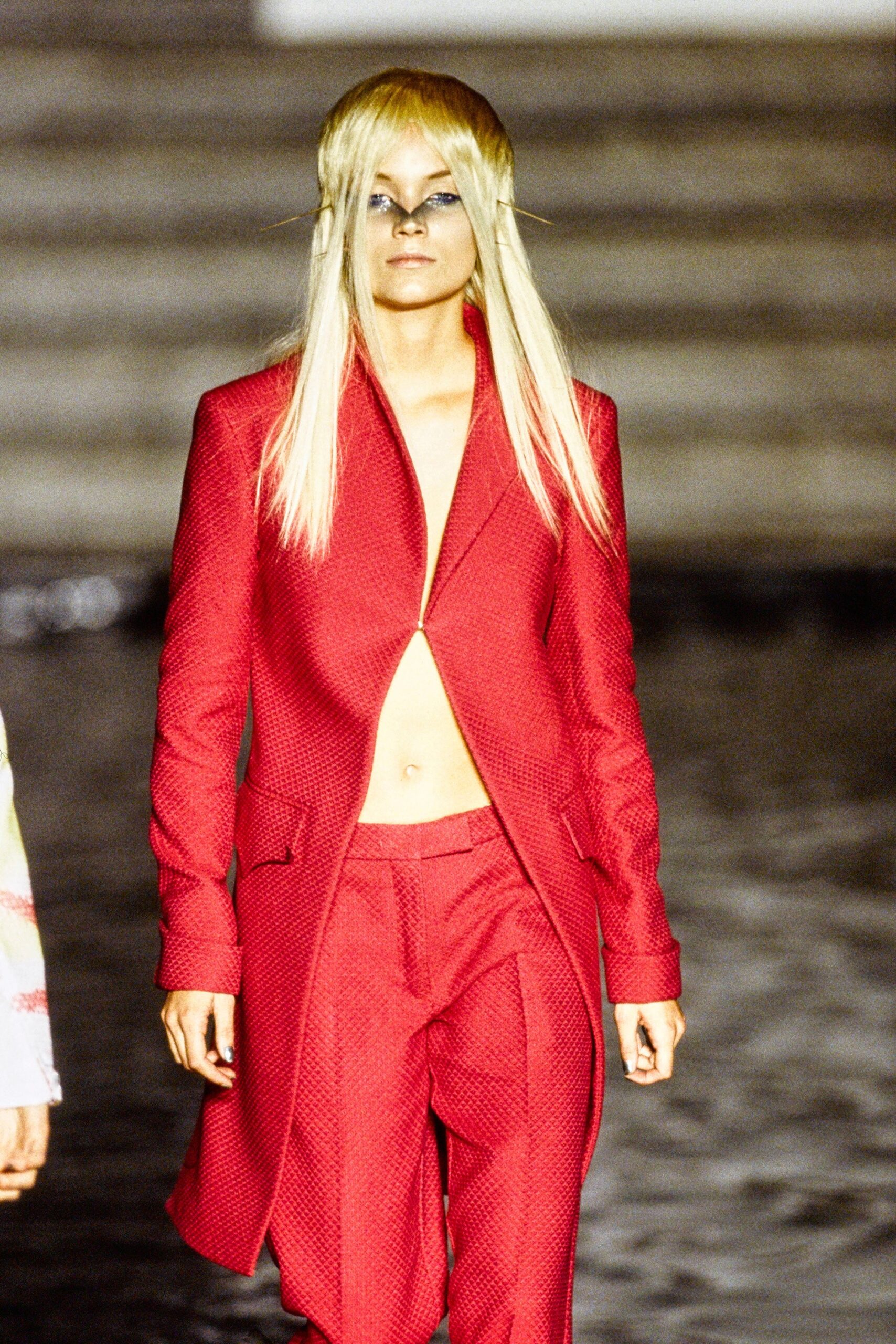 fitted red blazer and pants
