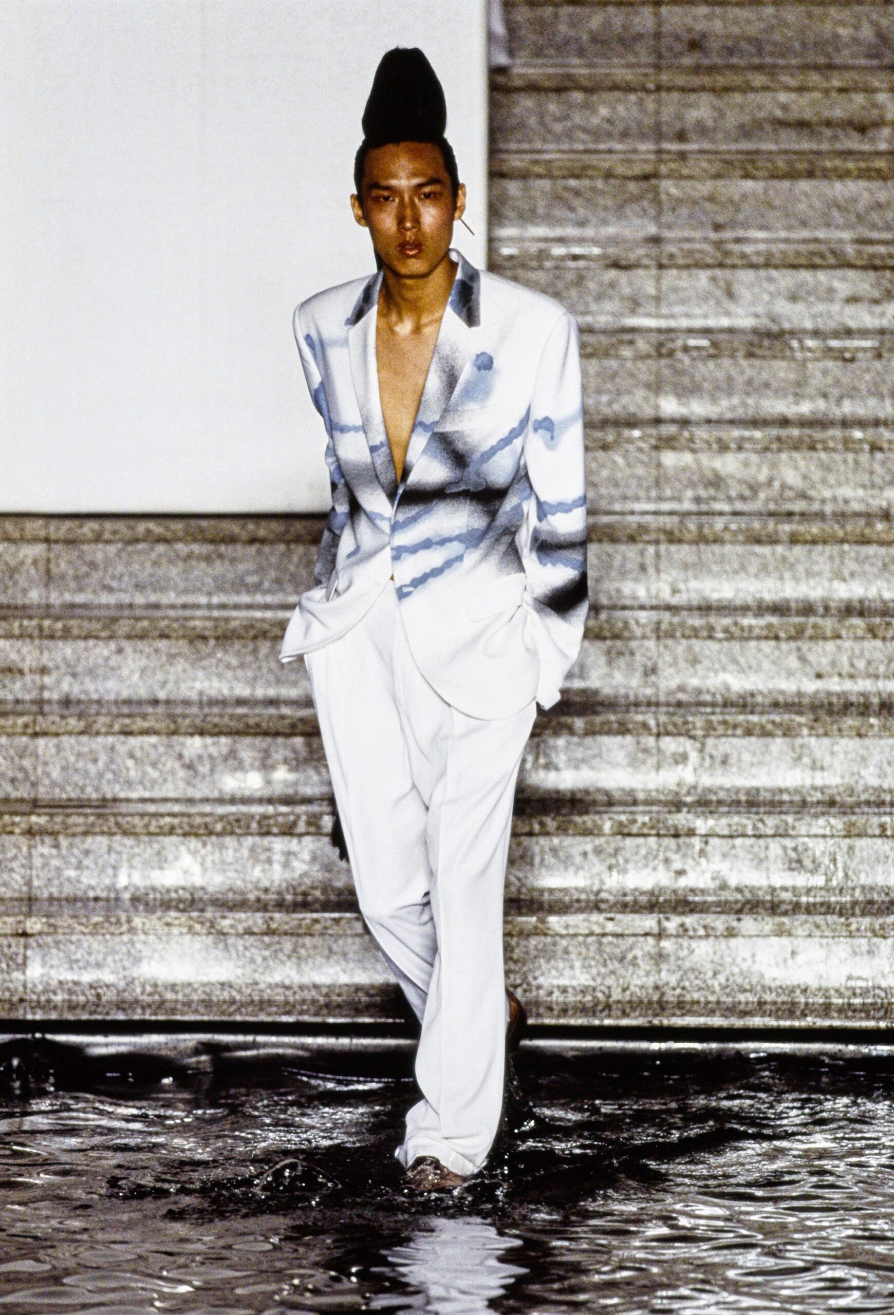 tailored white and blue suit