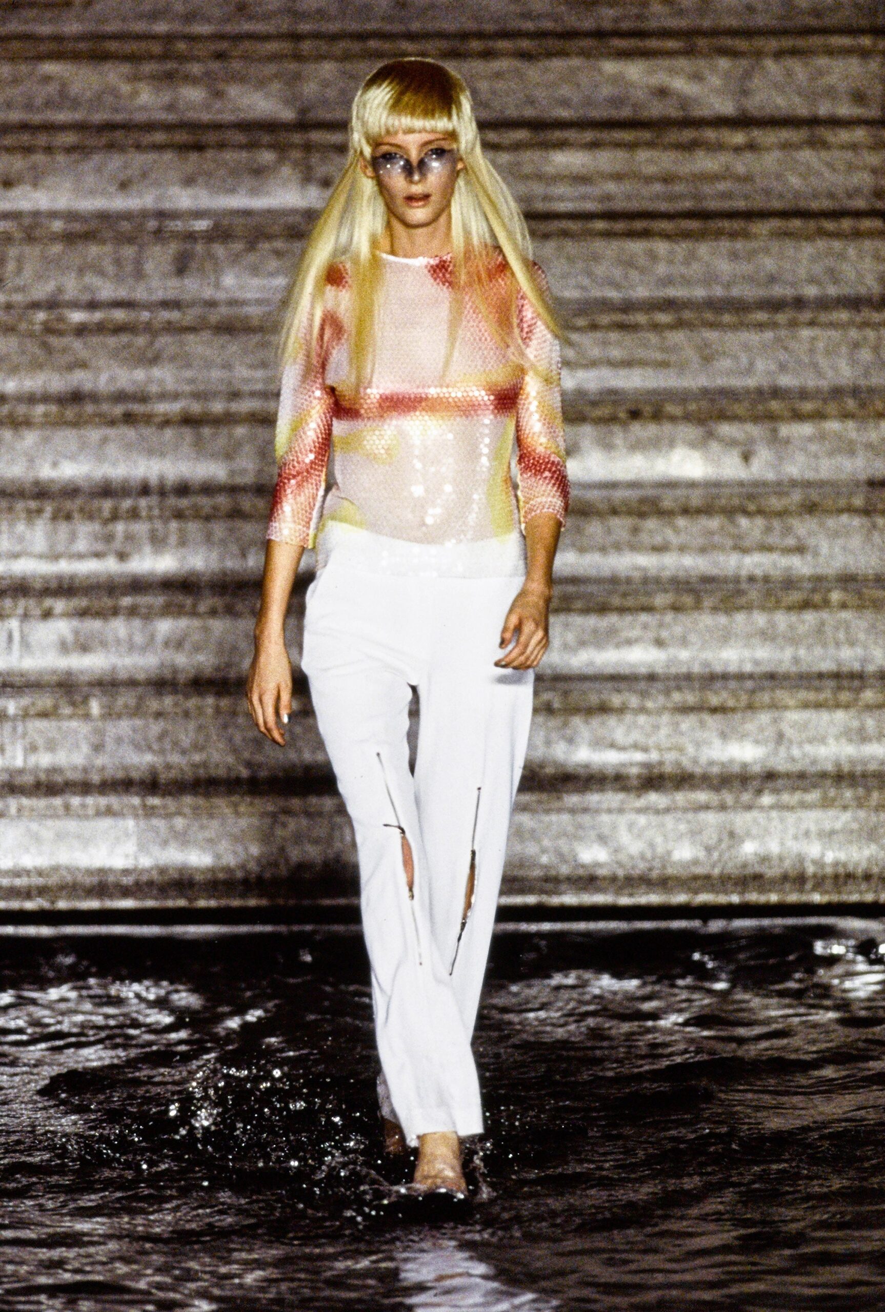 white cotton slit fitted straight-leg pants