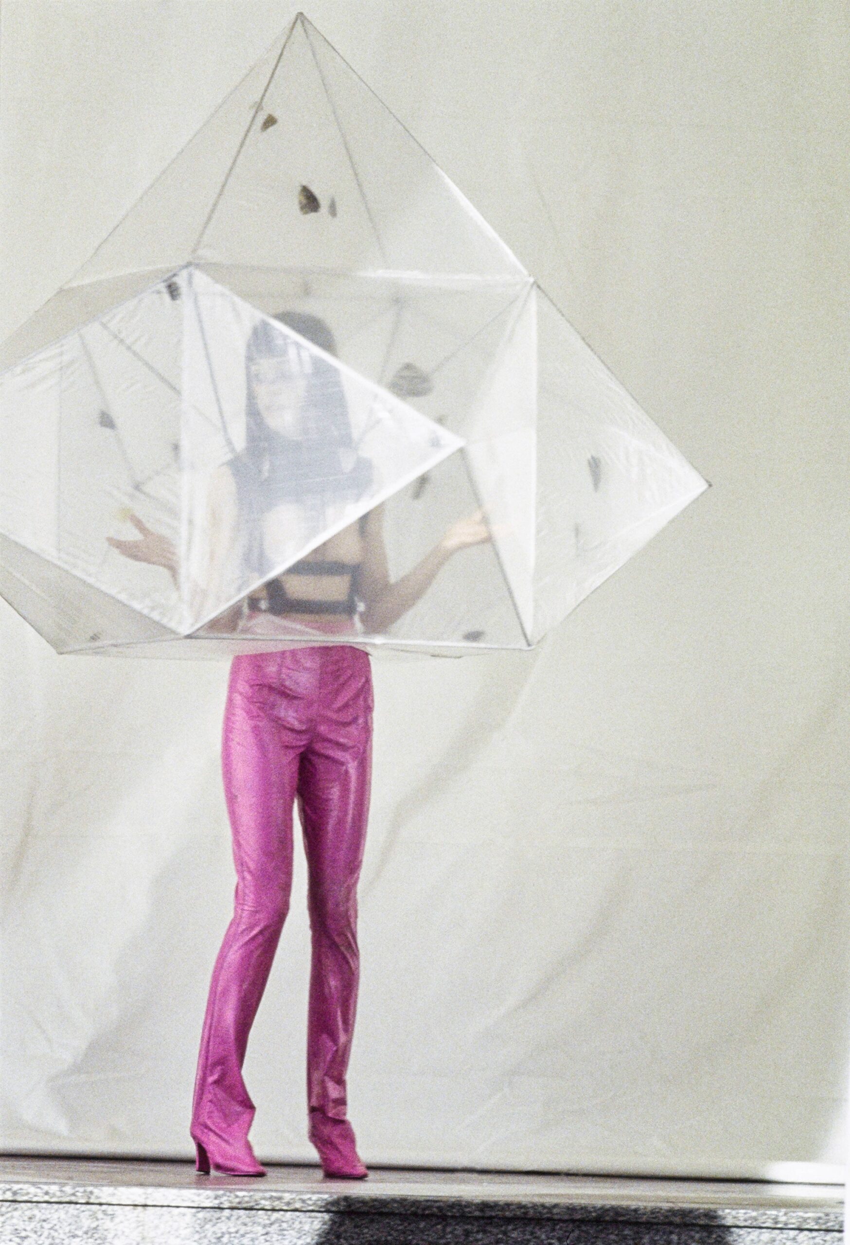 pink vinyl fitted pants