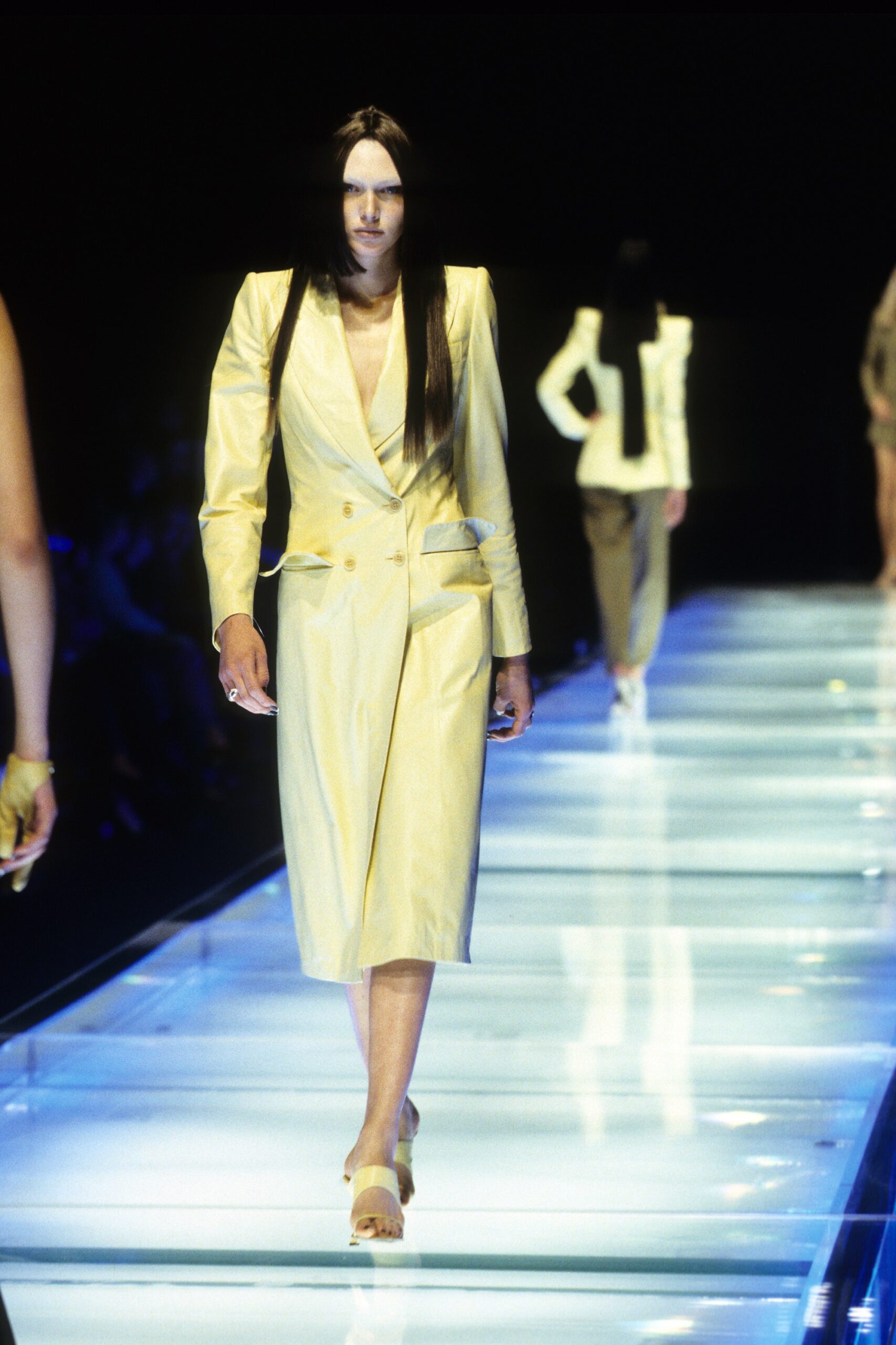 fitted yellow silk dress