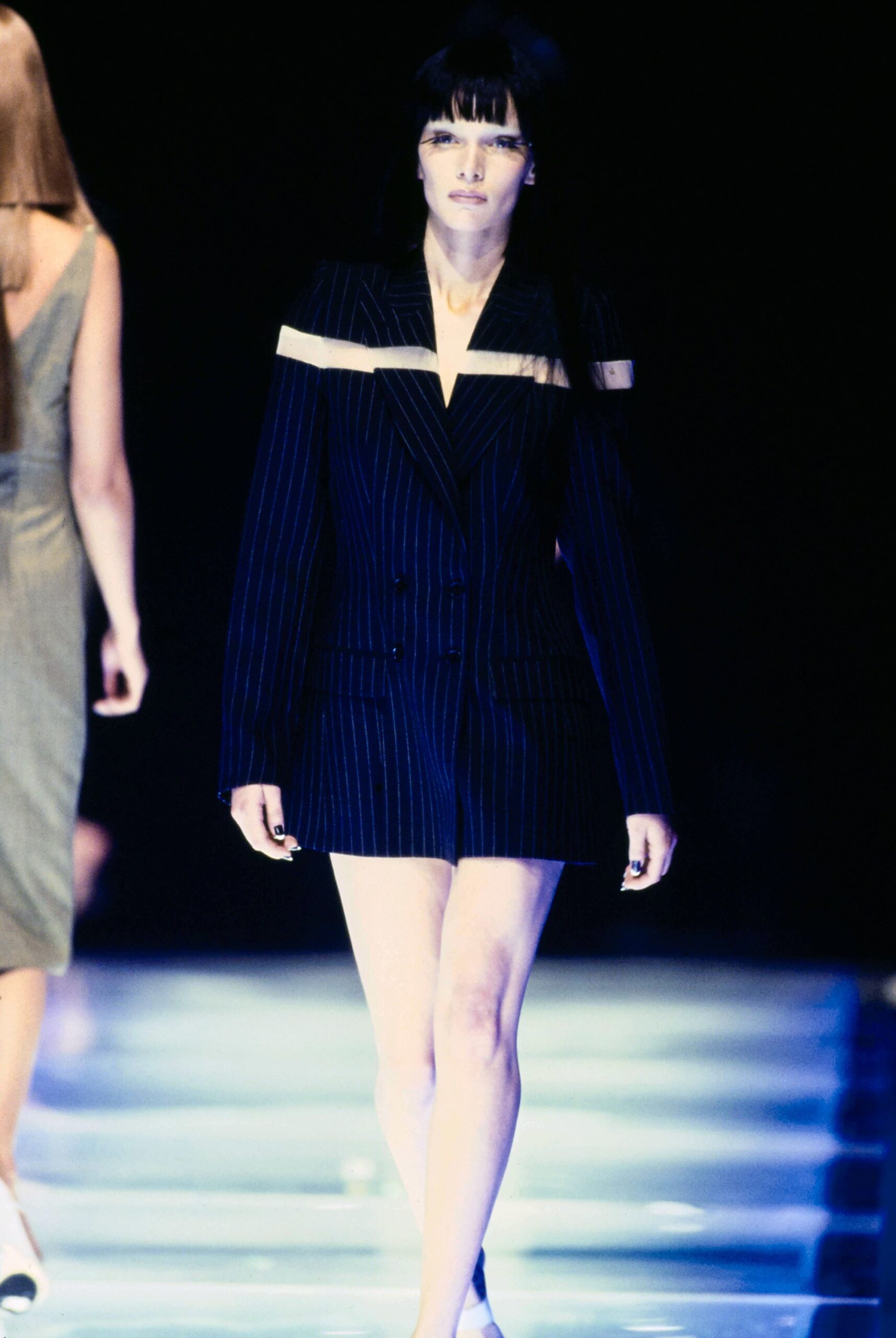 fitted black striped blazer and shorts