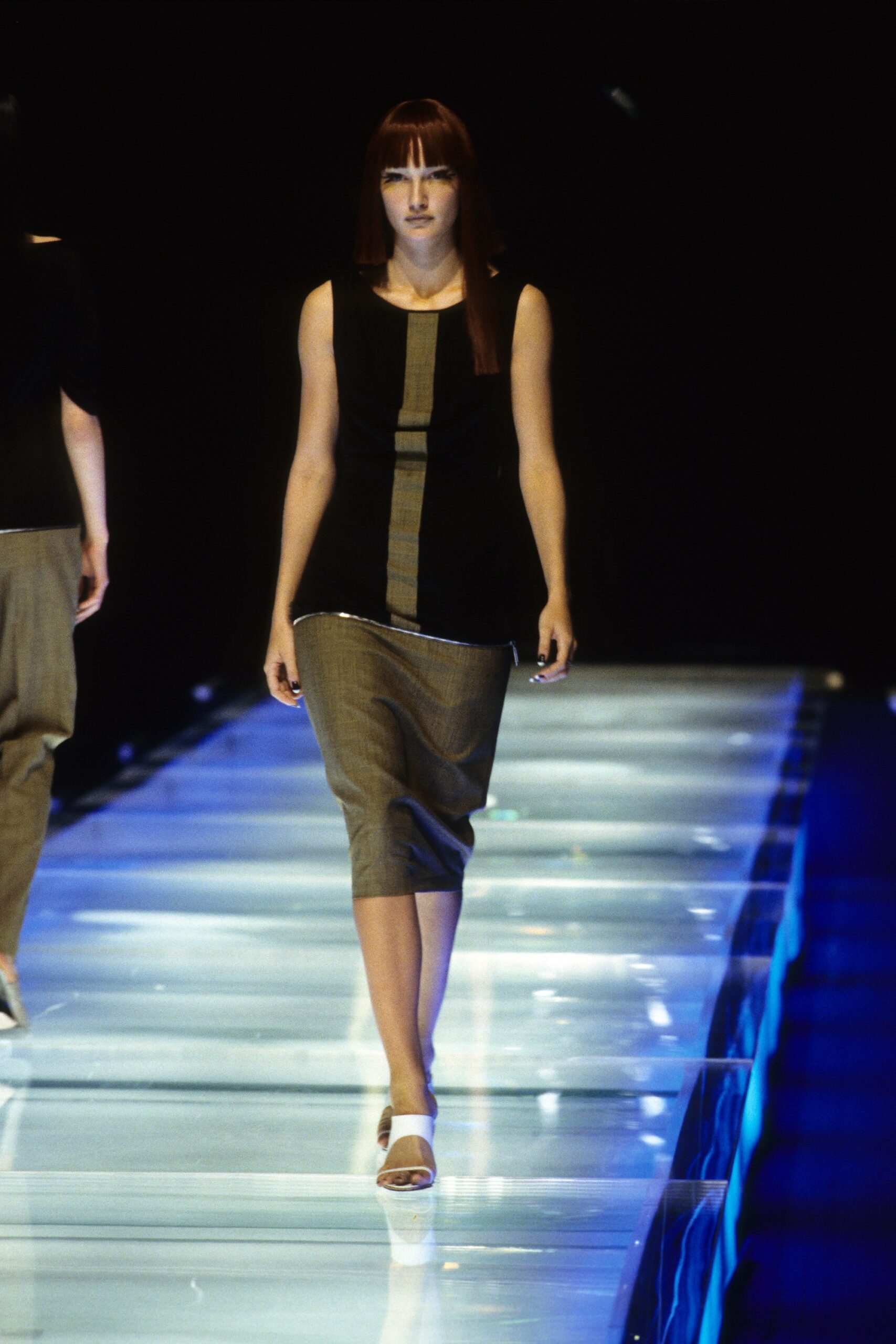 black and beige color-blocked dress