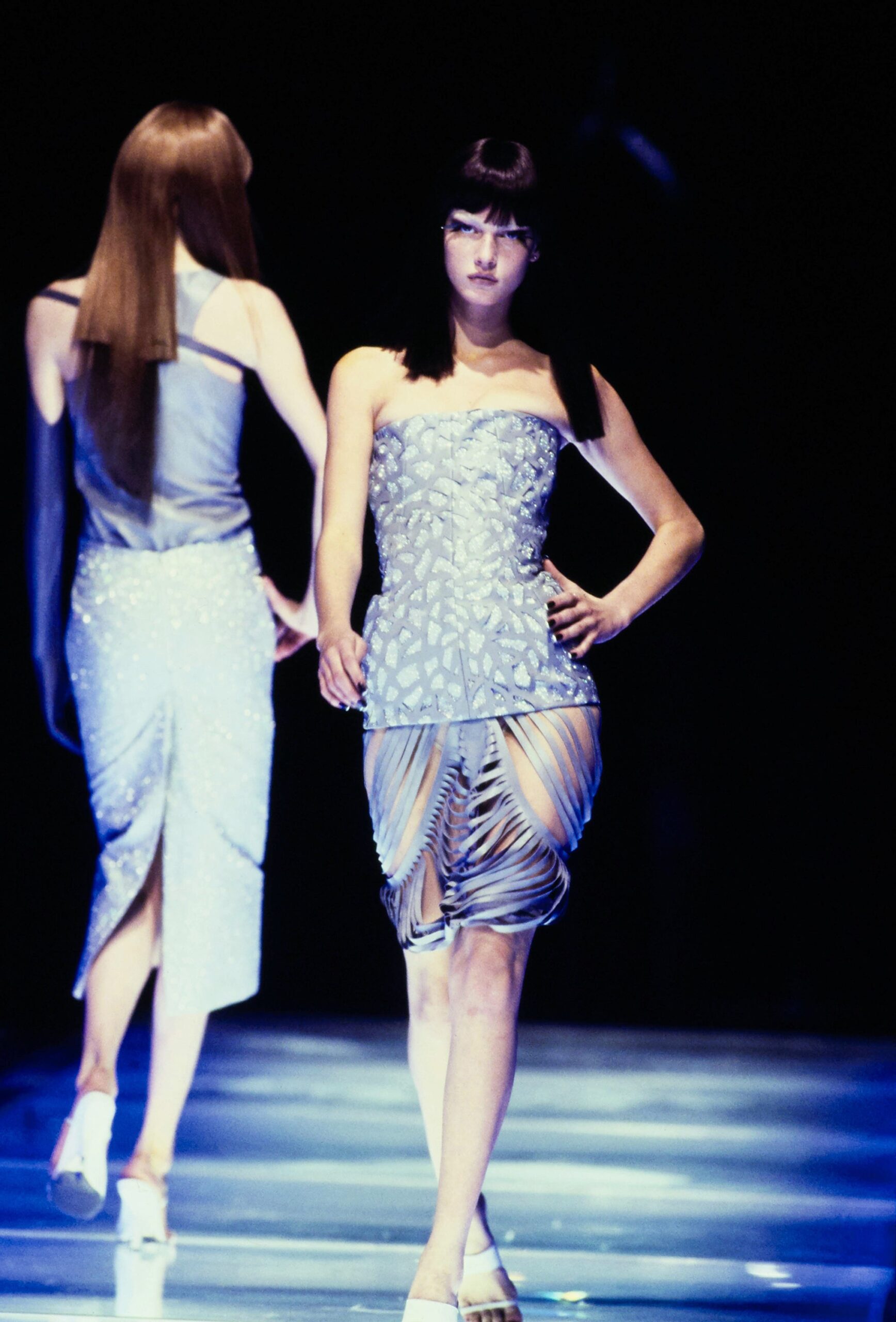 gray silk strapless fitted ruched embellished shiny dress