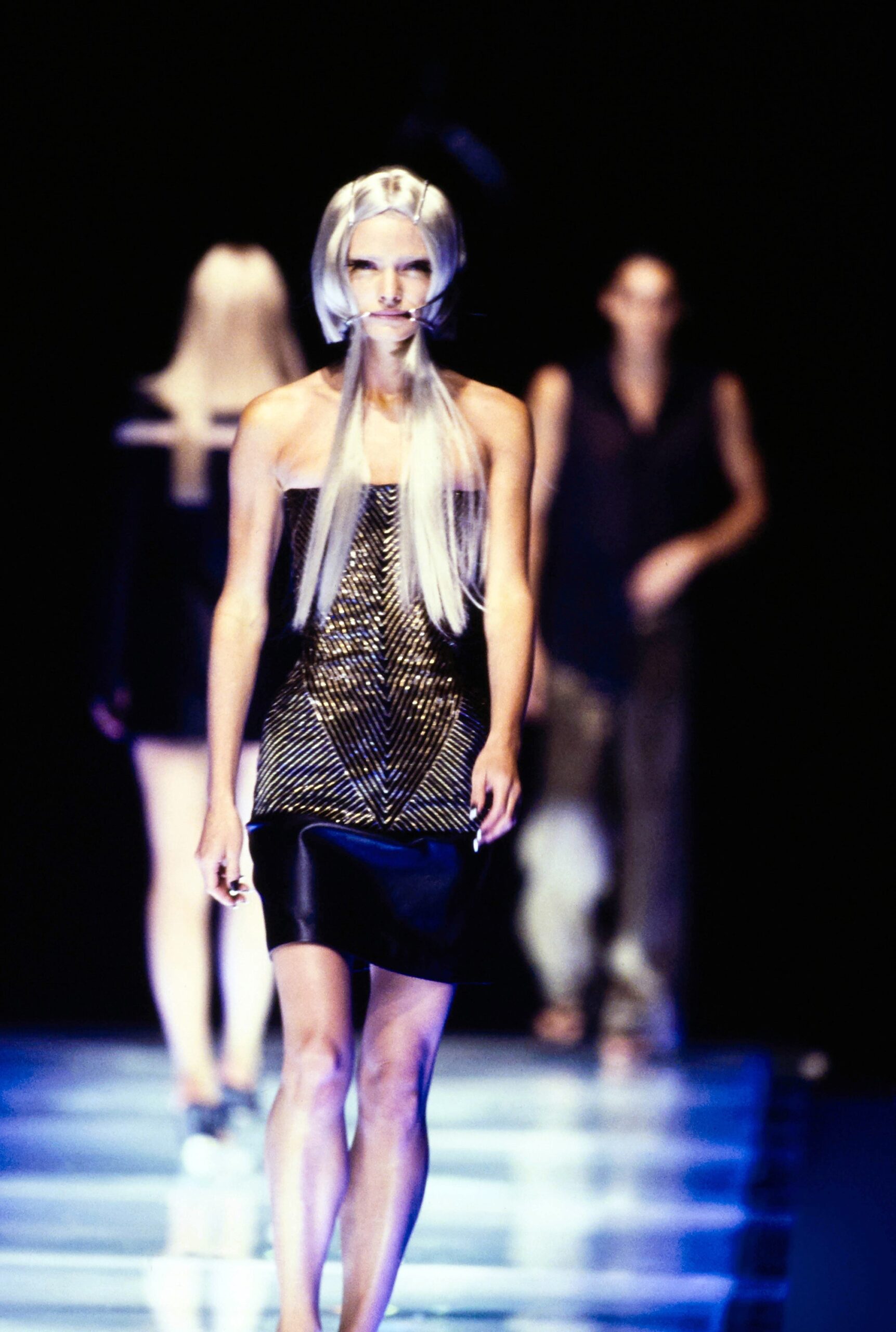 black silk sleeveless mini-dress