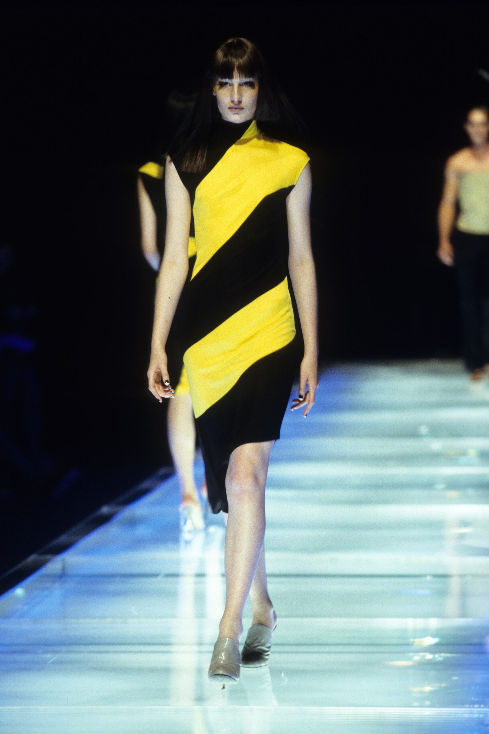 fitted black and yellow dress