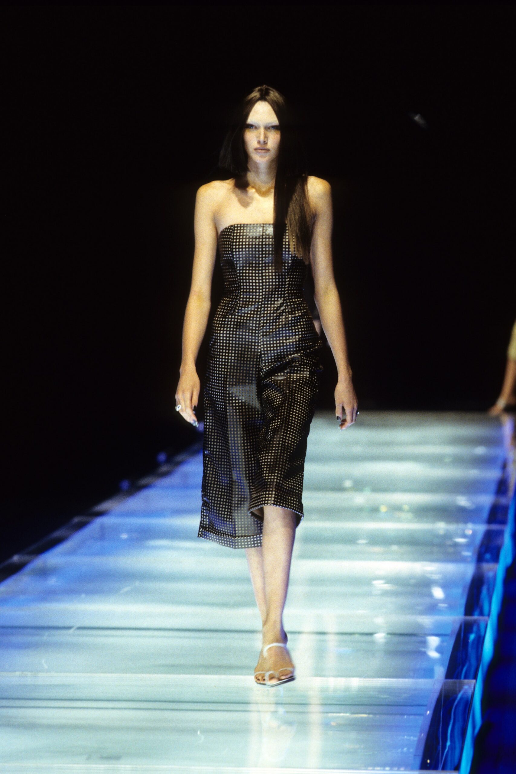 black silk strapless midi dress