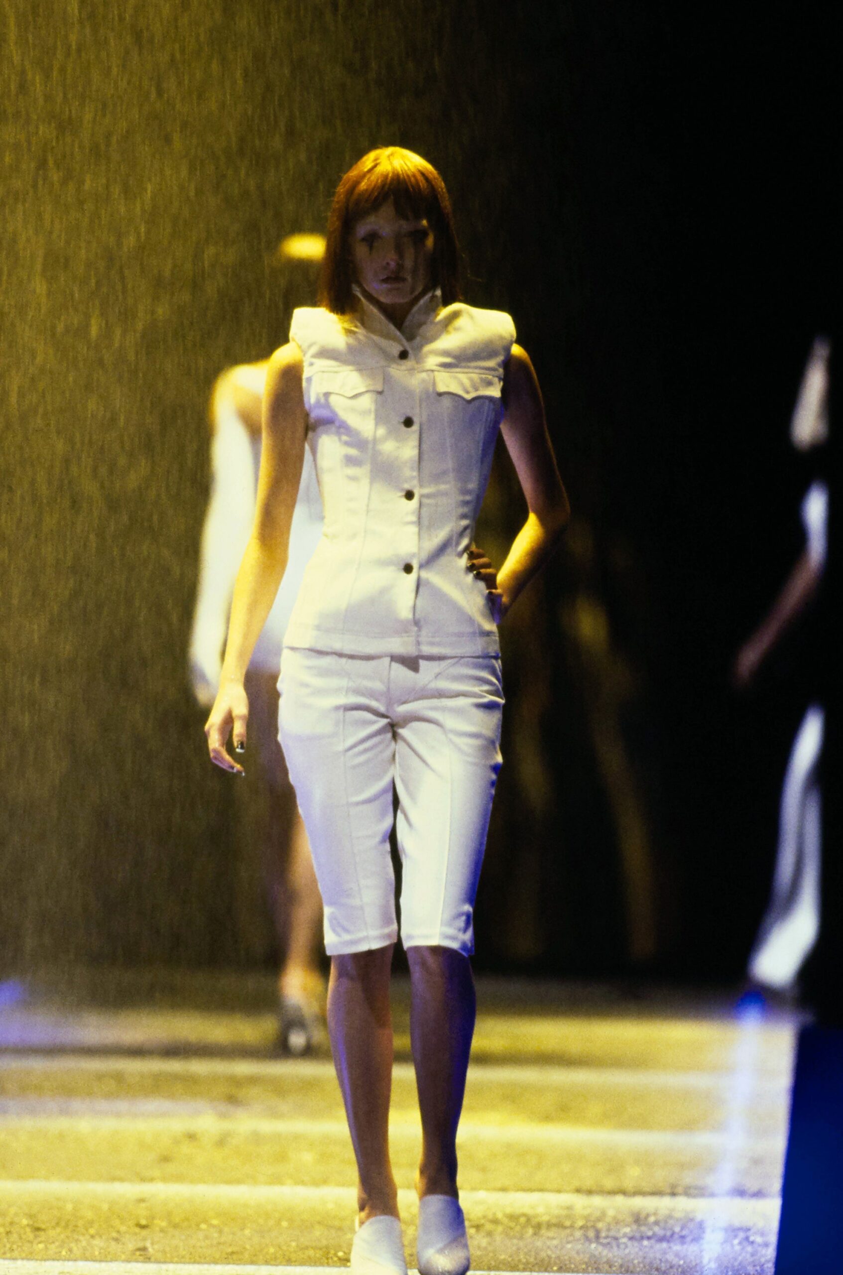 white fitted sleeveless jumpsuit
