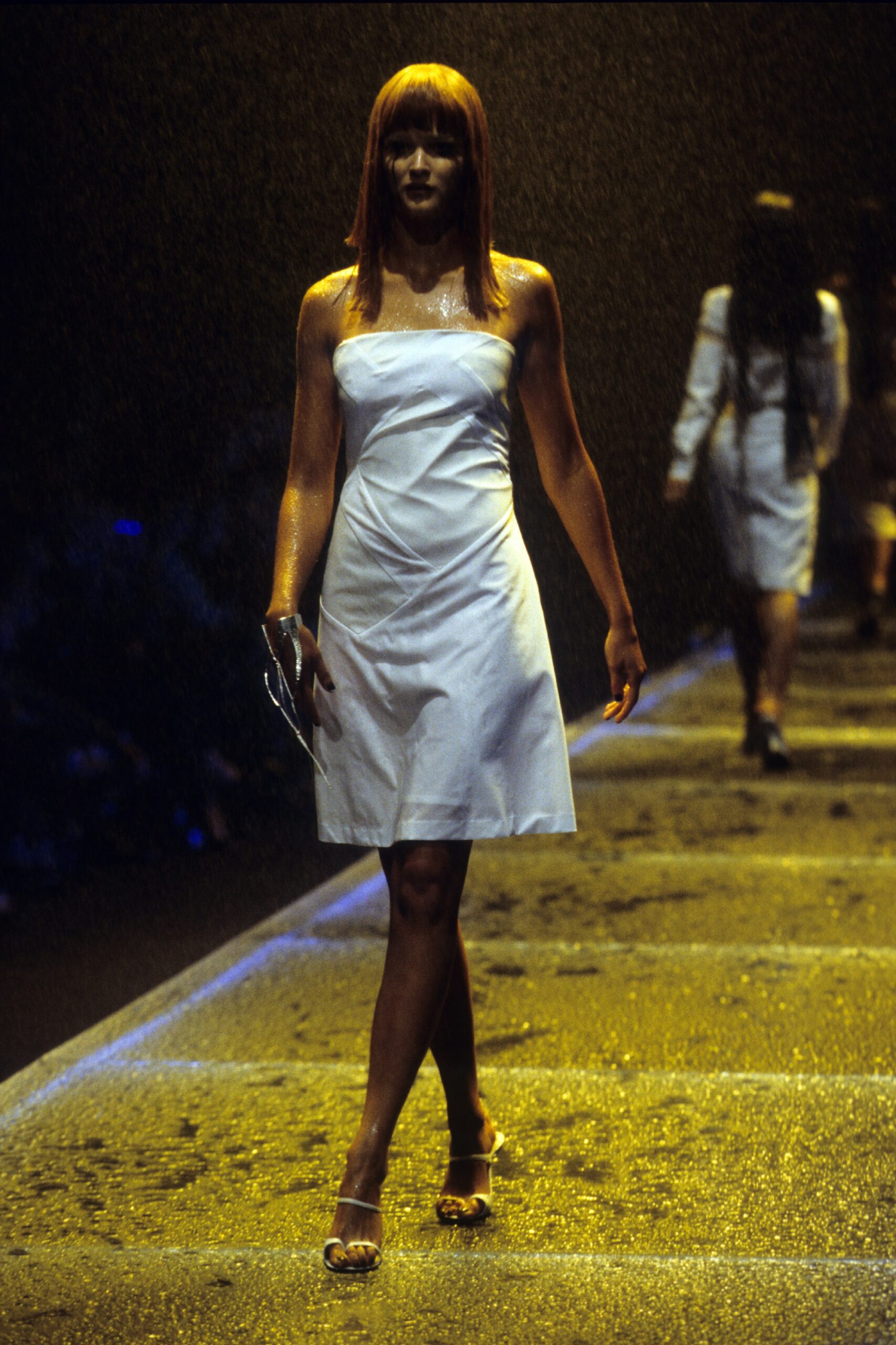white silk strapless mini dress