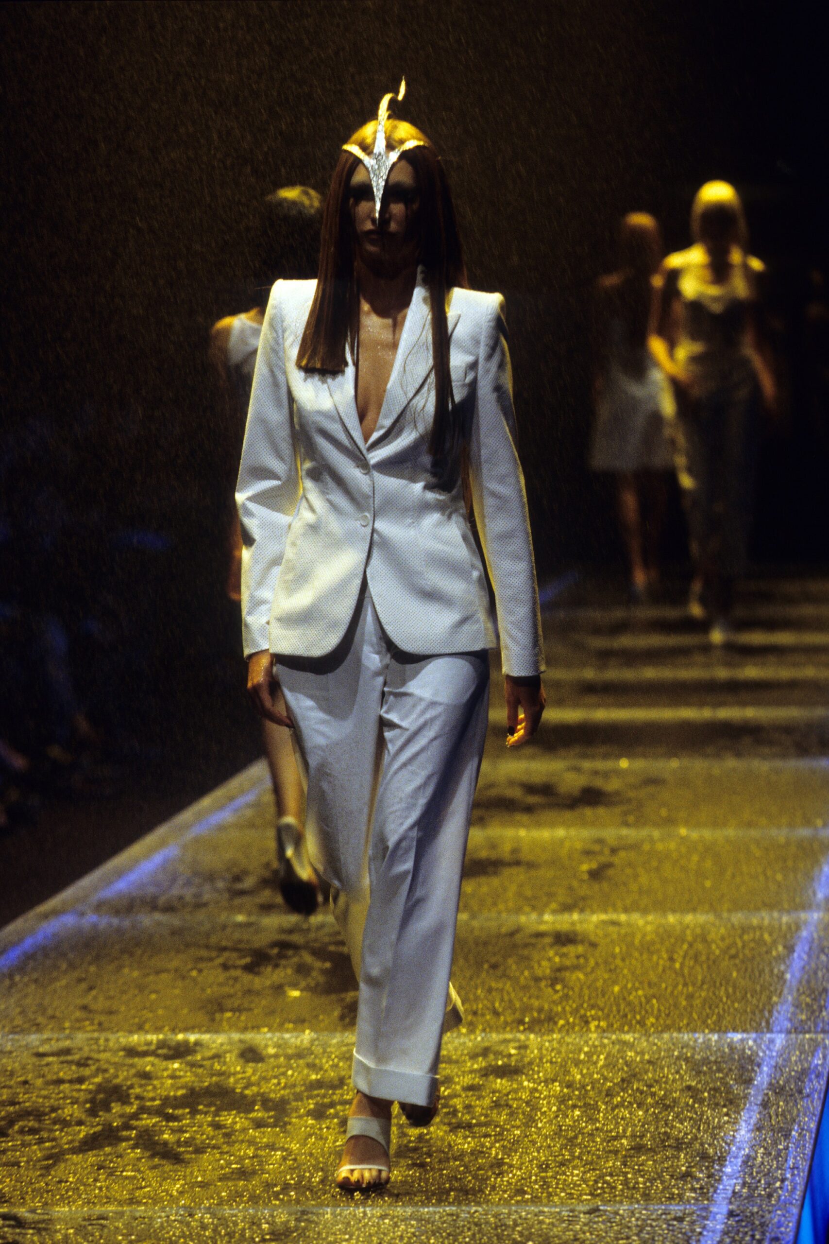 white cotton tailored straight-leg pants