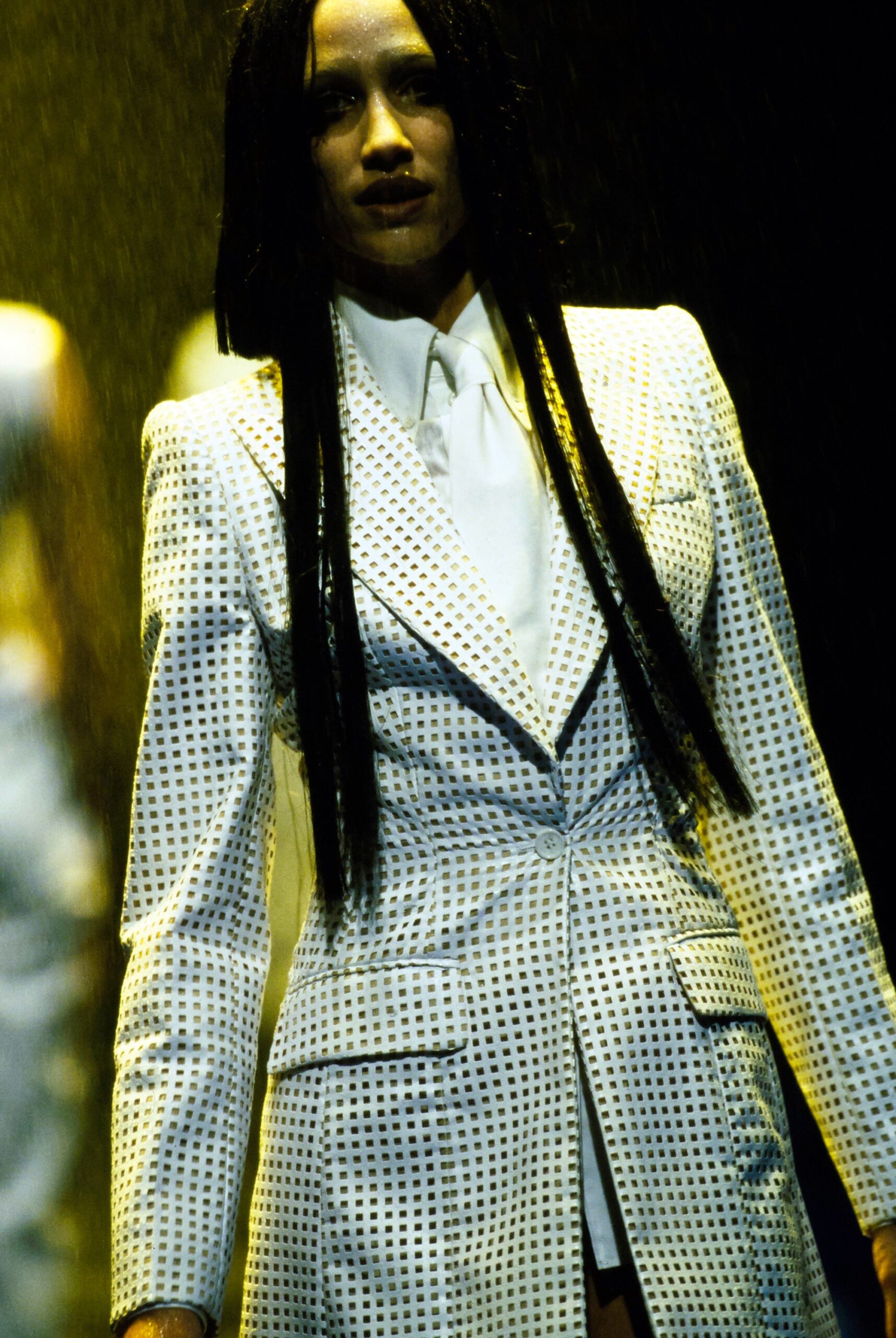 white printed tailored blazer