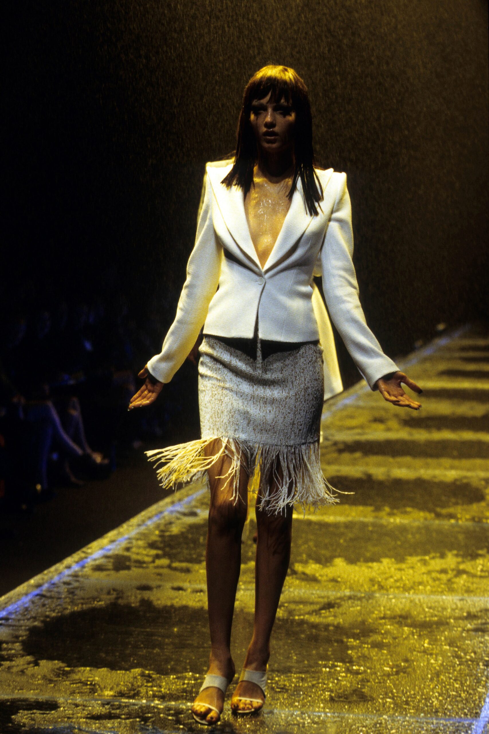 gray silk fitted fringed mini skirt
