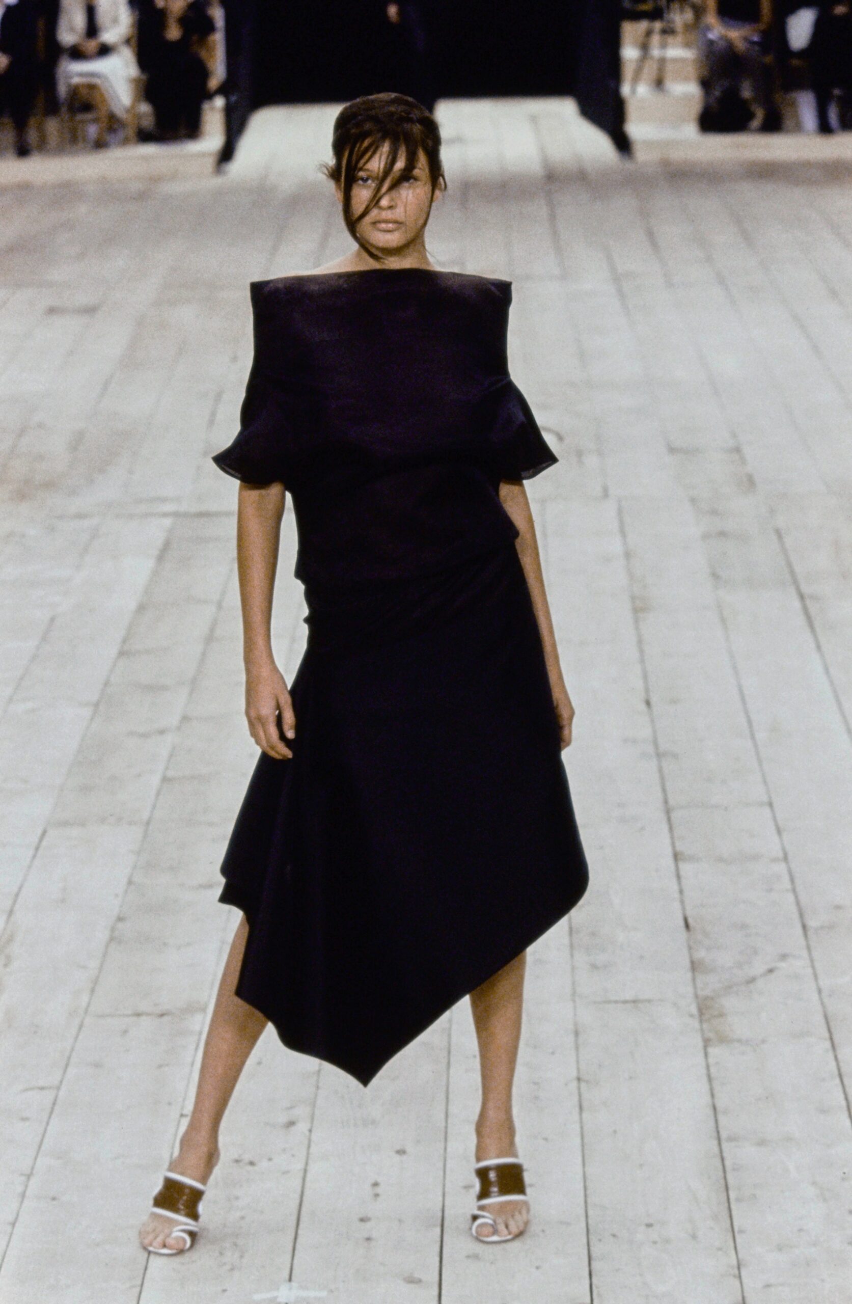 black silk asymmetric dress