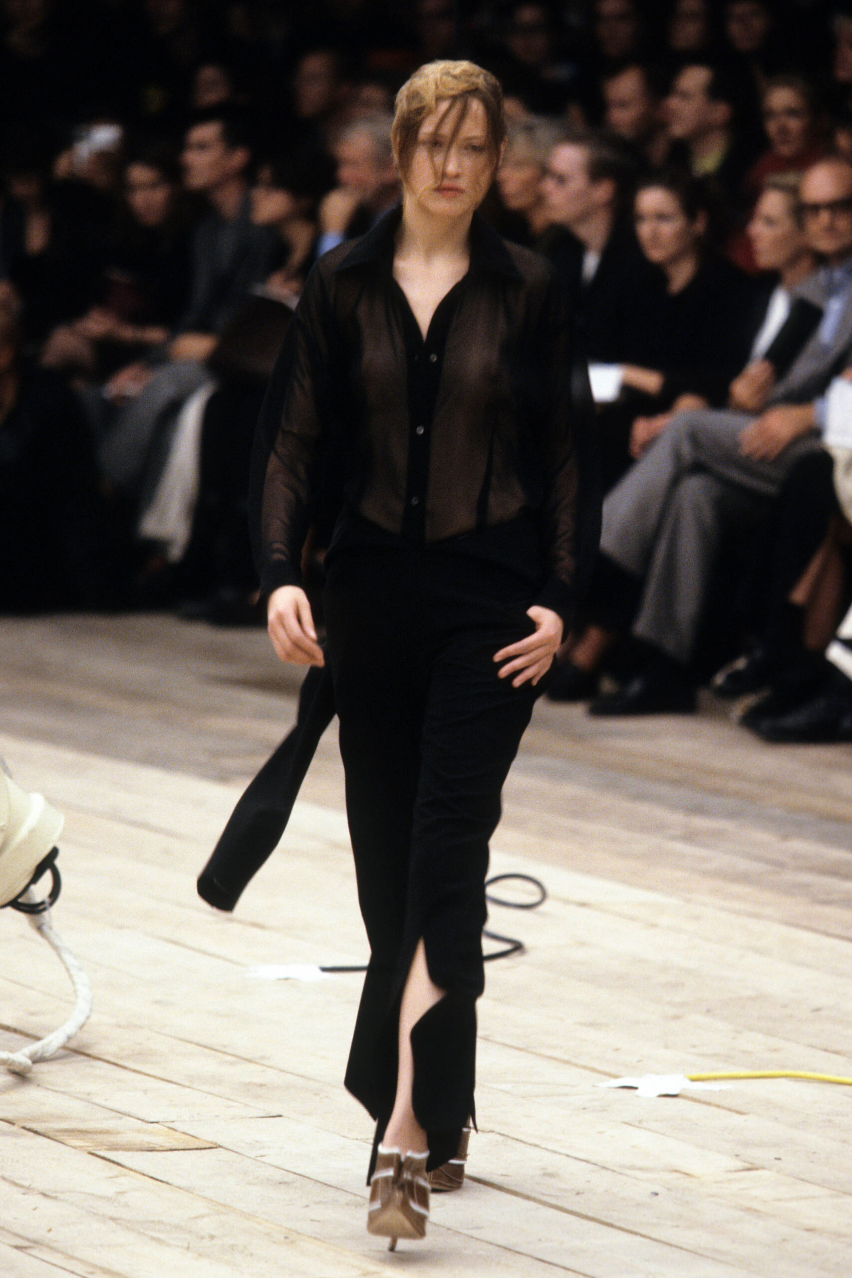 black silk fitted shirt and pants