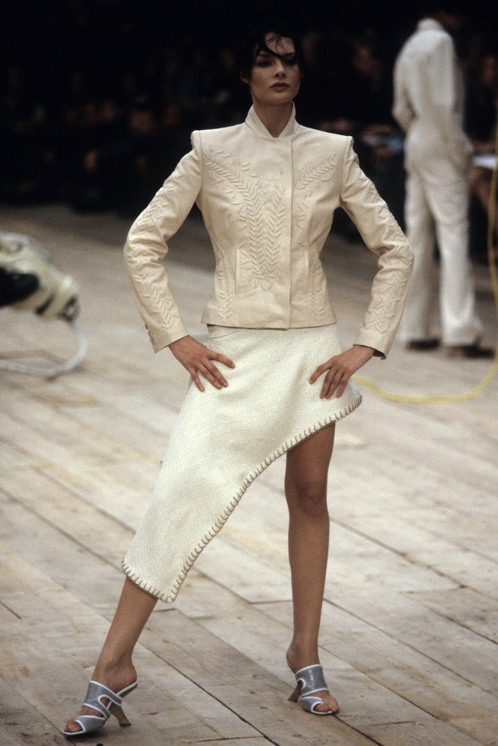 white cotton asymmetric fitted straight-leg skirt