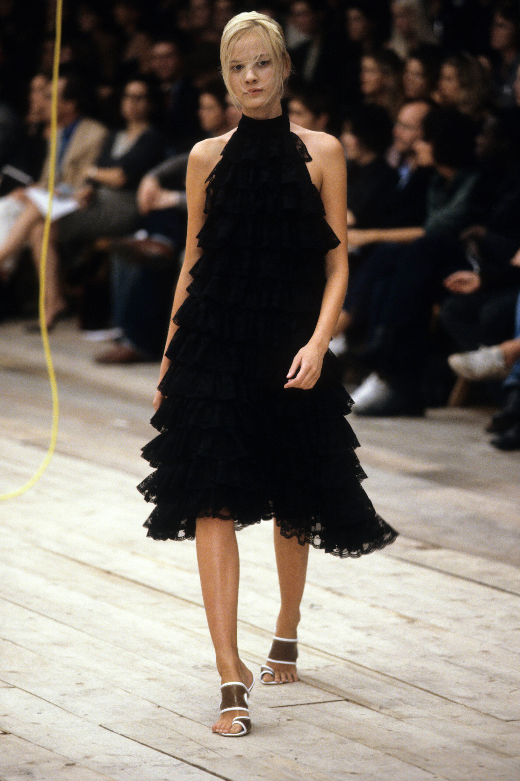 black ruffled midi dress