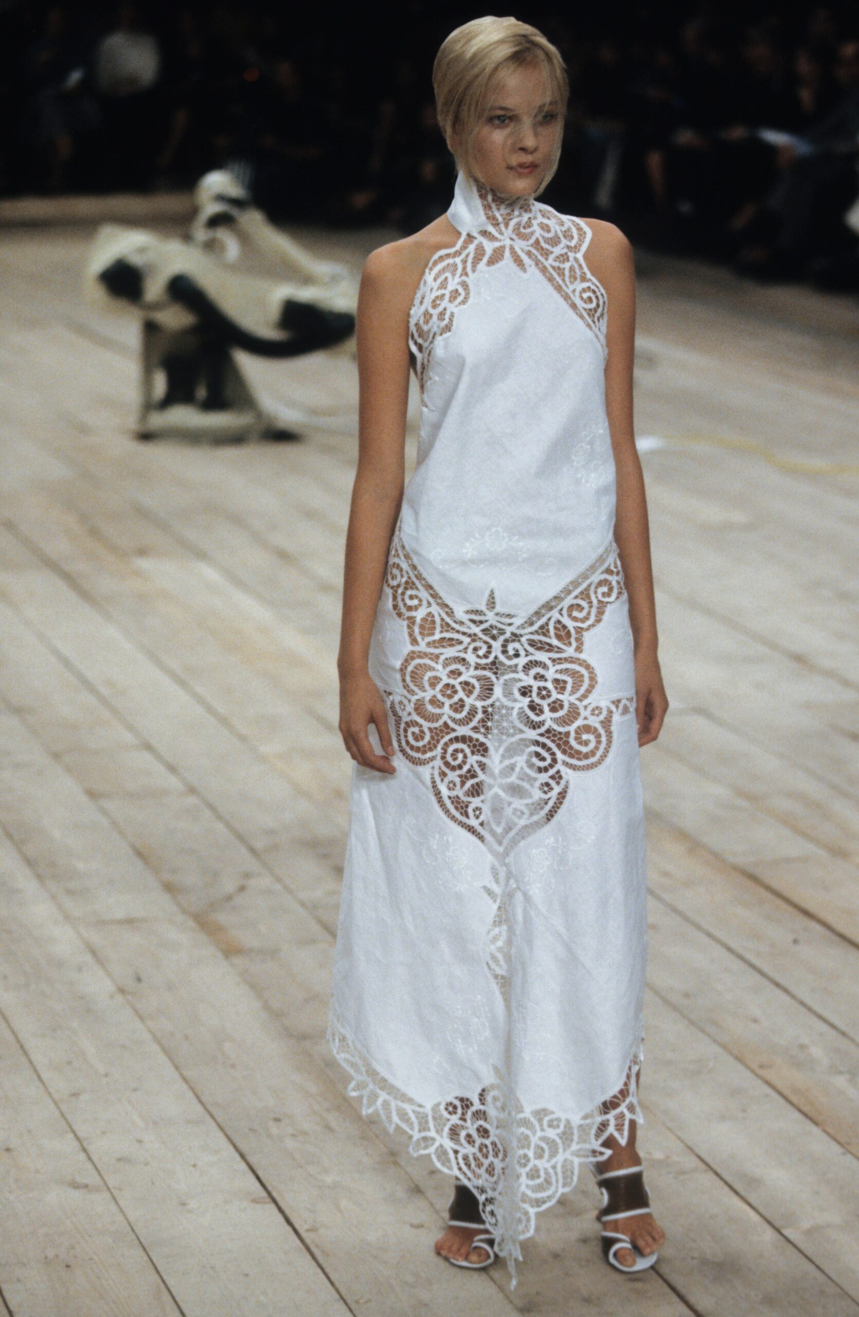 white lace fitted gown