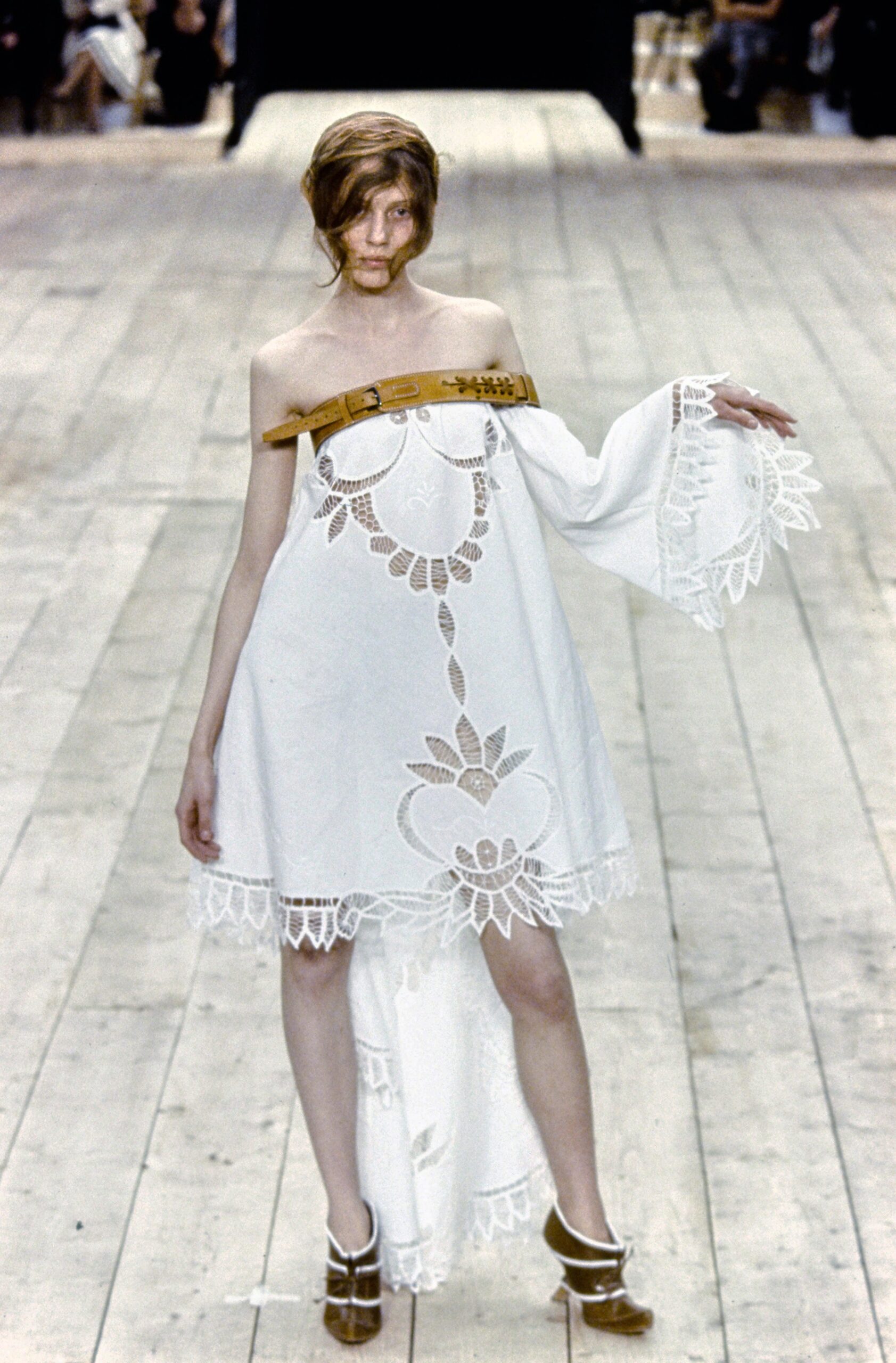 white off-shoulder embroidered dress