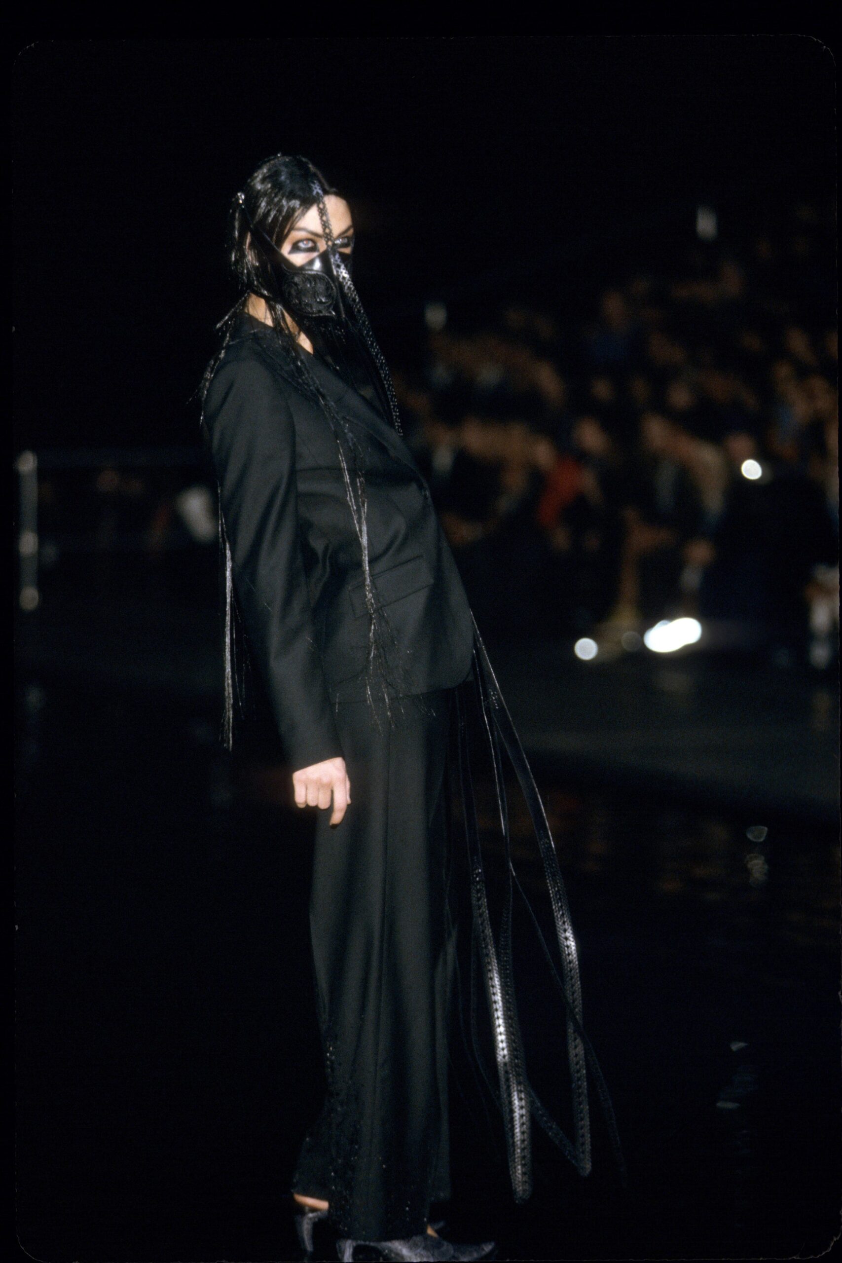 black silk fitted suit