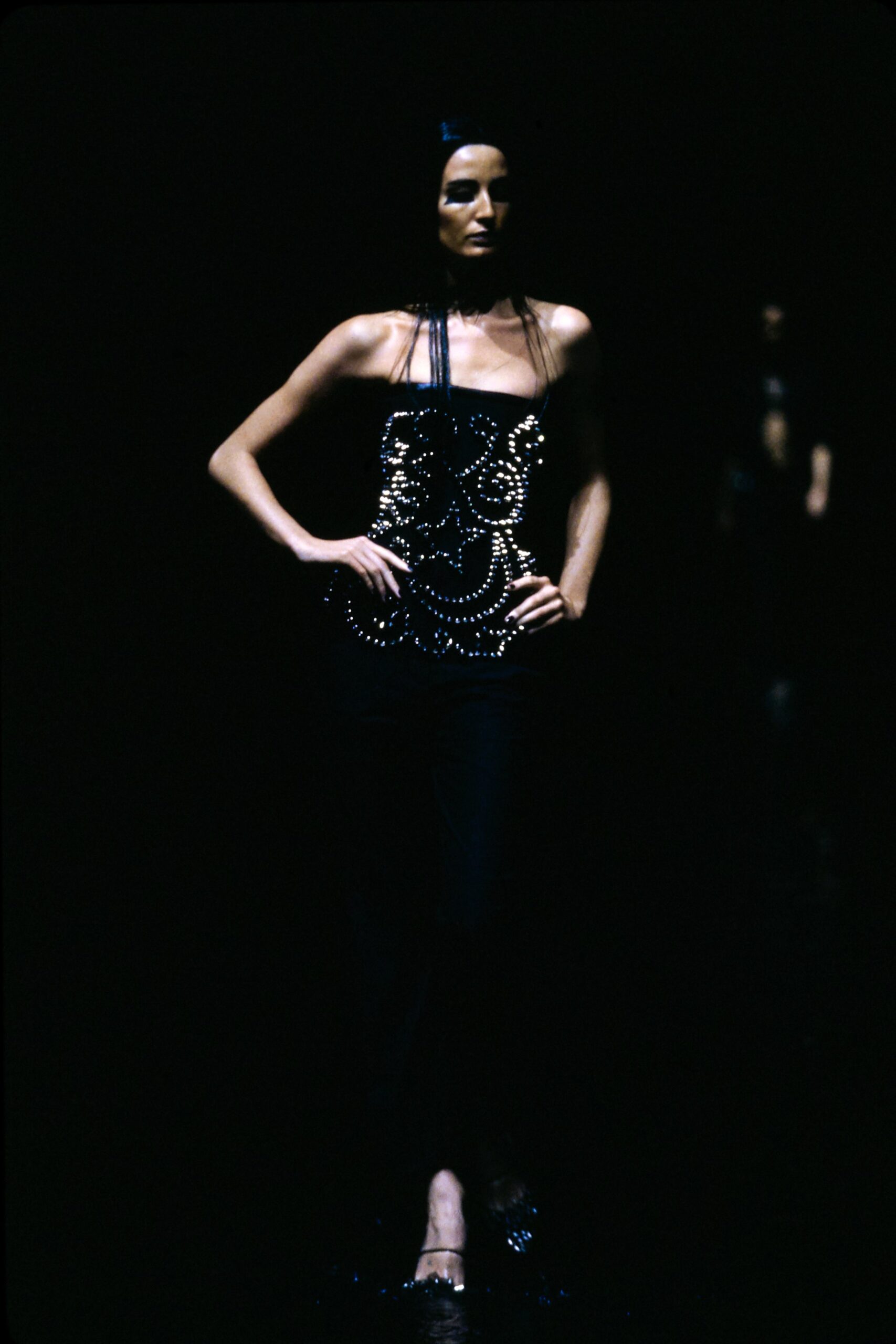black strapless beaded gown