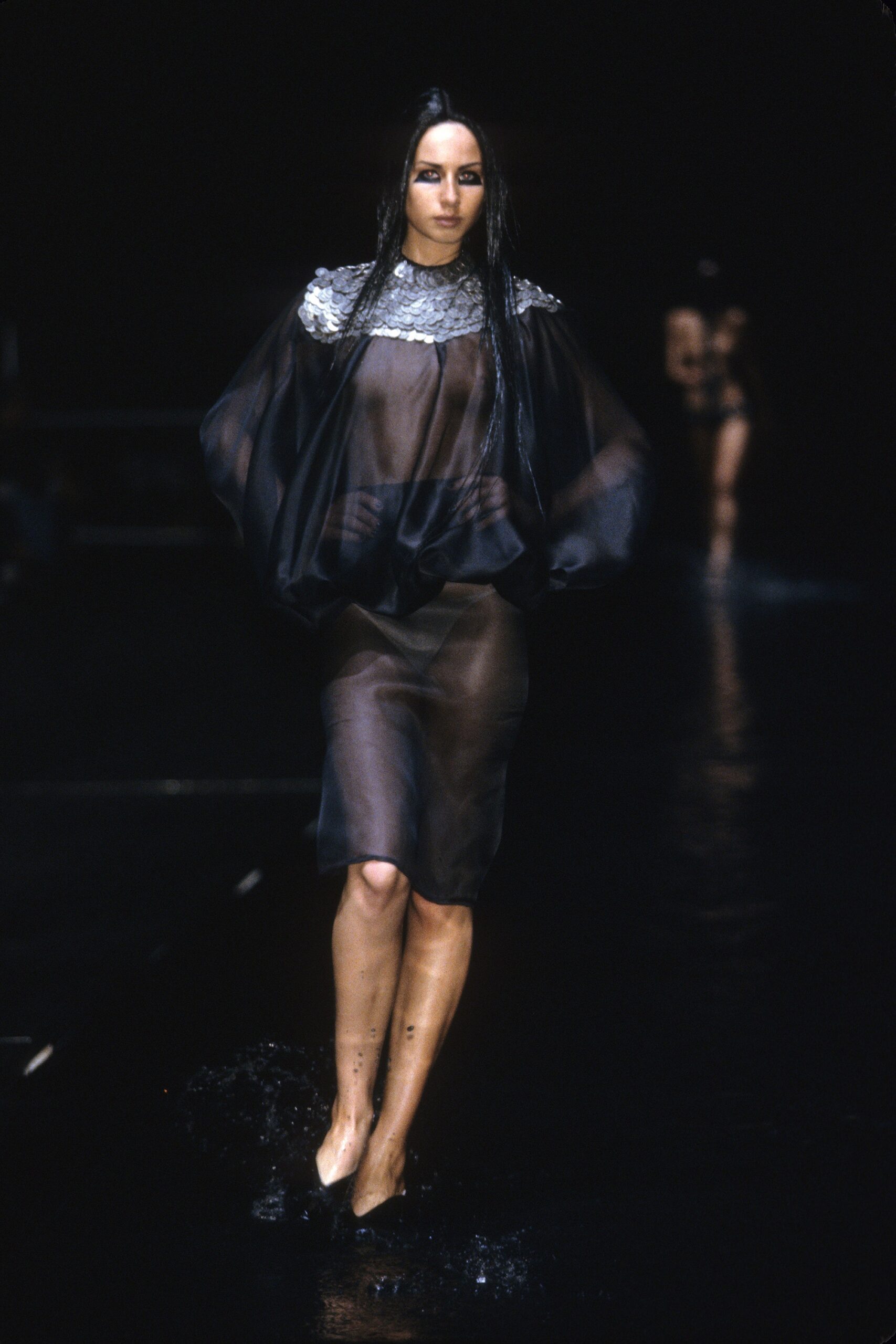 black silk sheer midi dress