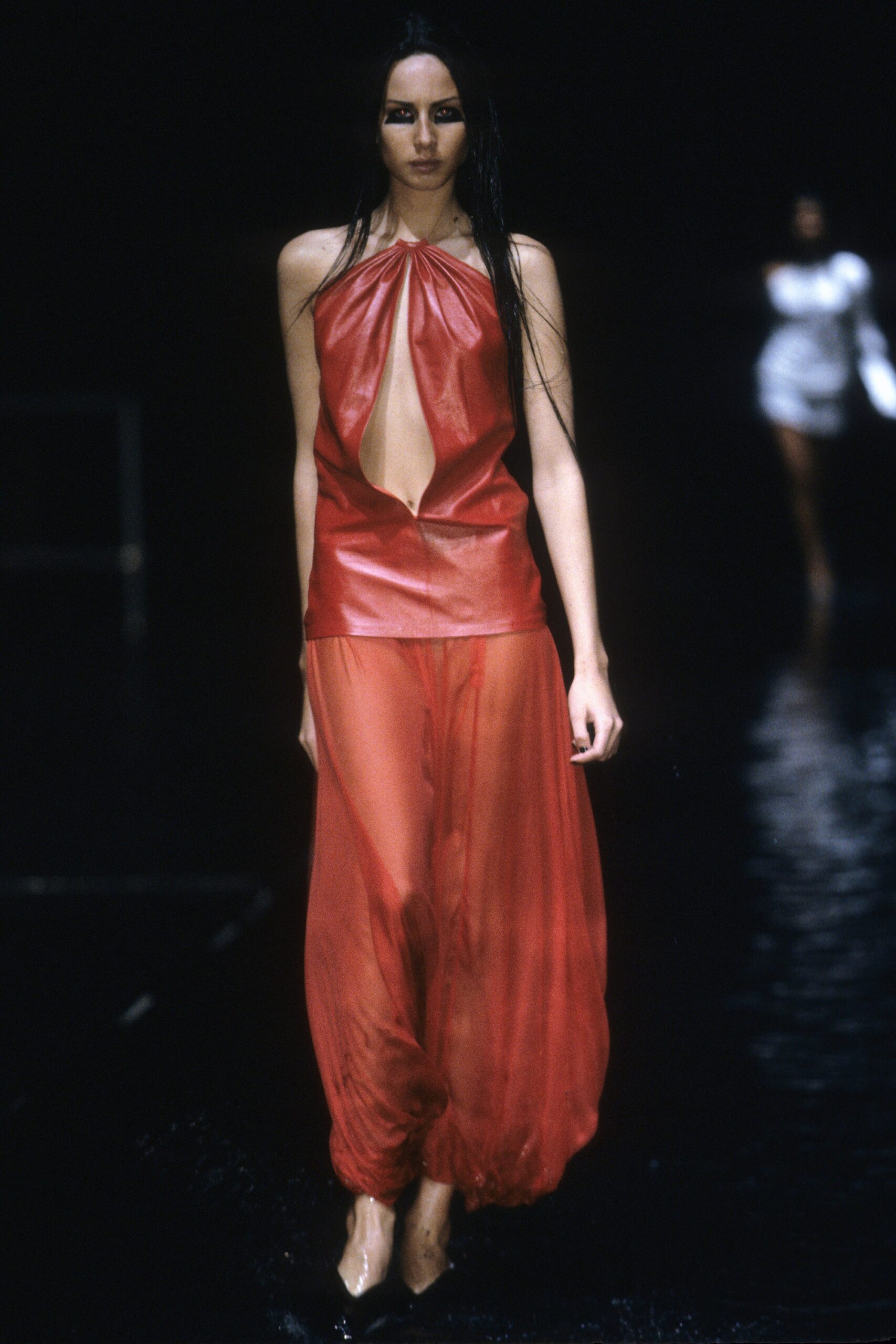 red leather sleeveless dress