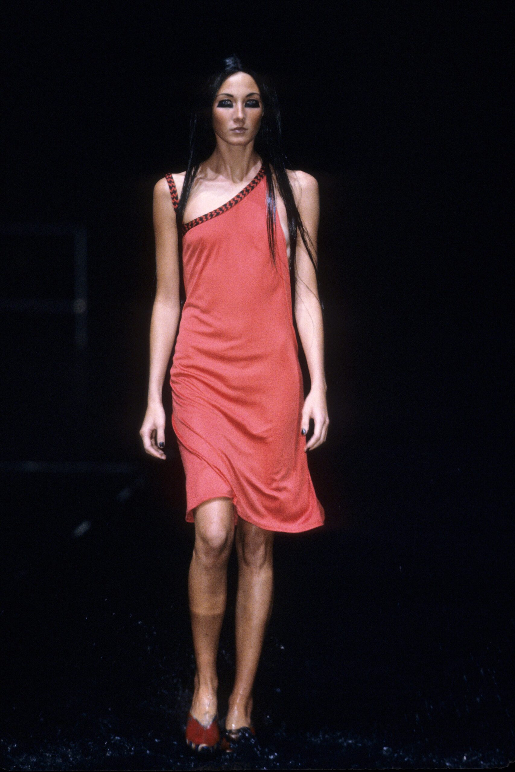 fitted red silk asymmetric dress