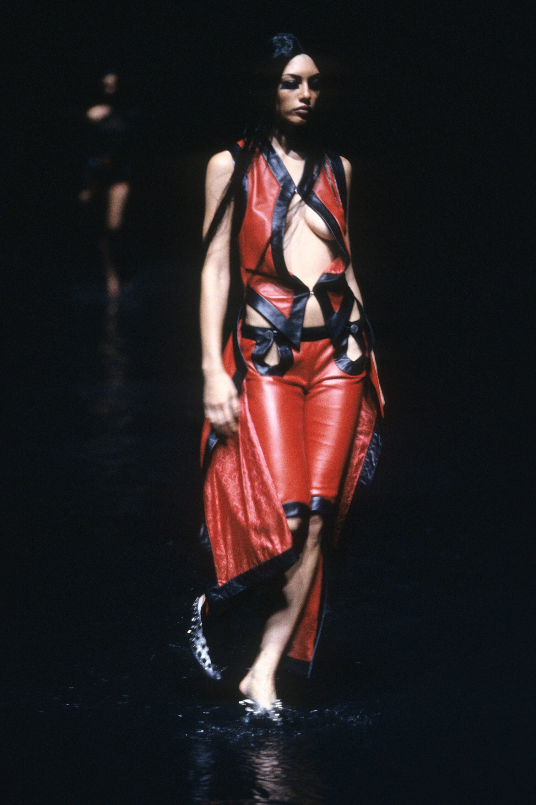 red leather cutout dress and pants