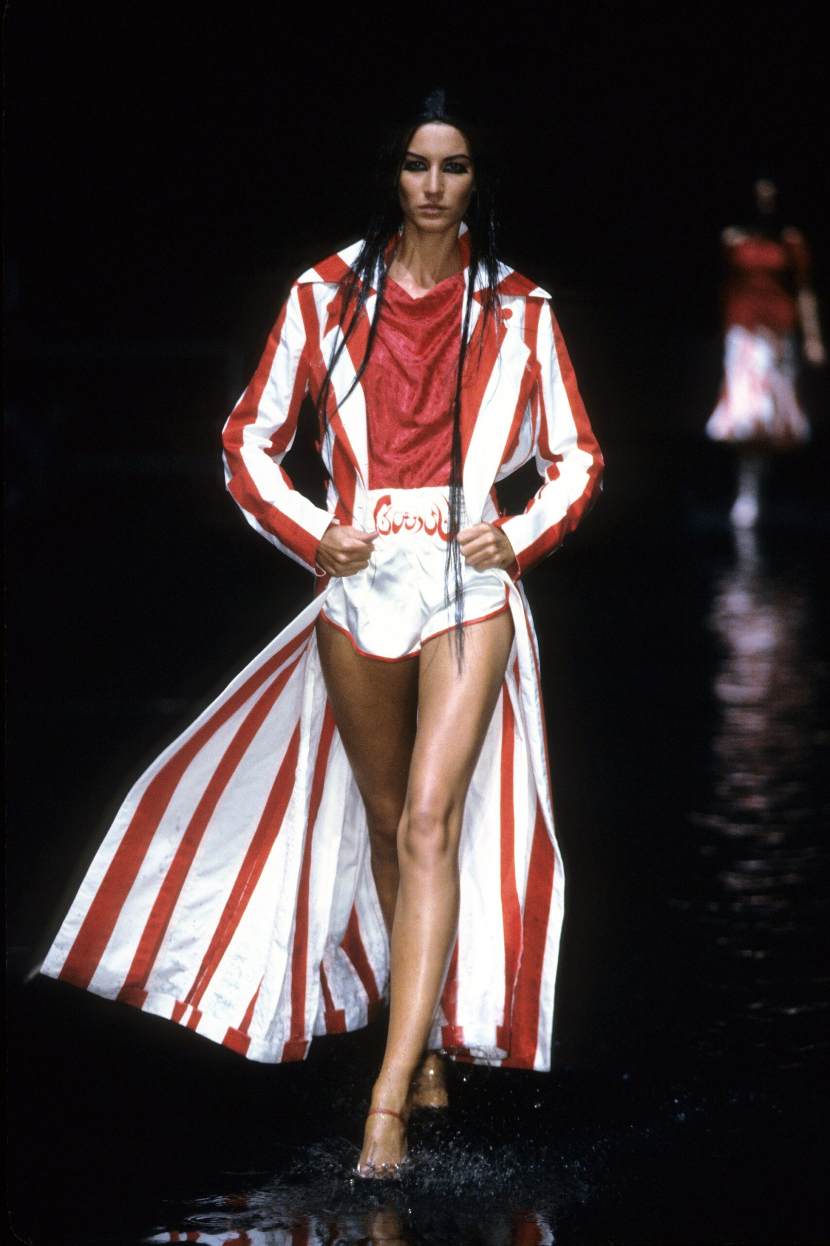 red and white striped coat