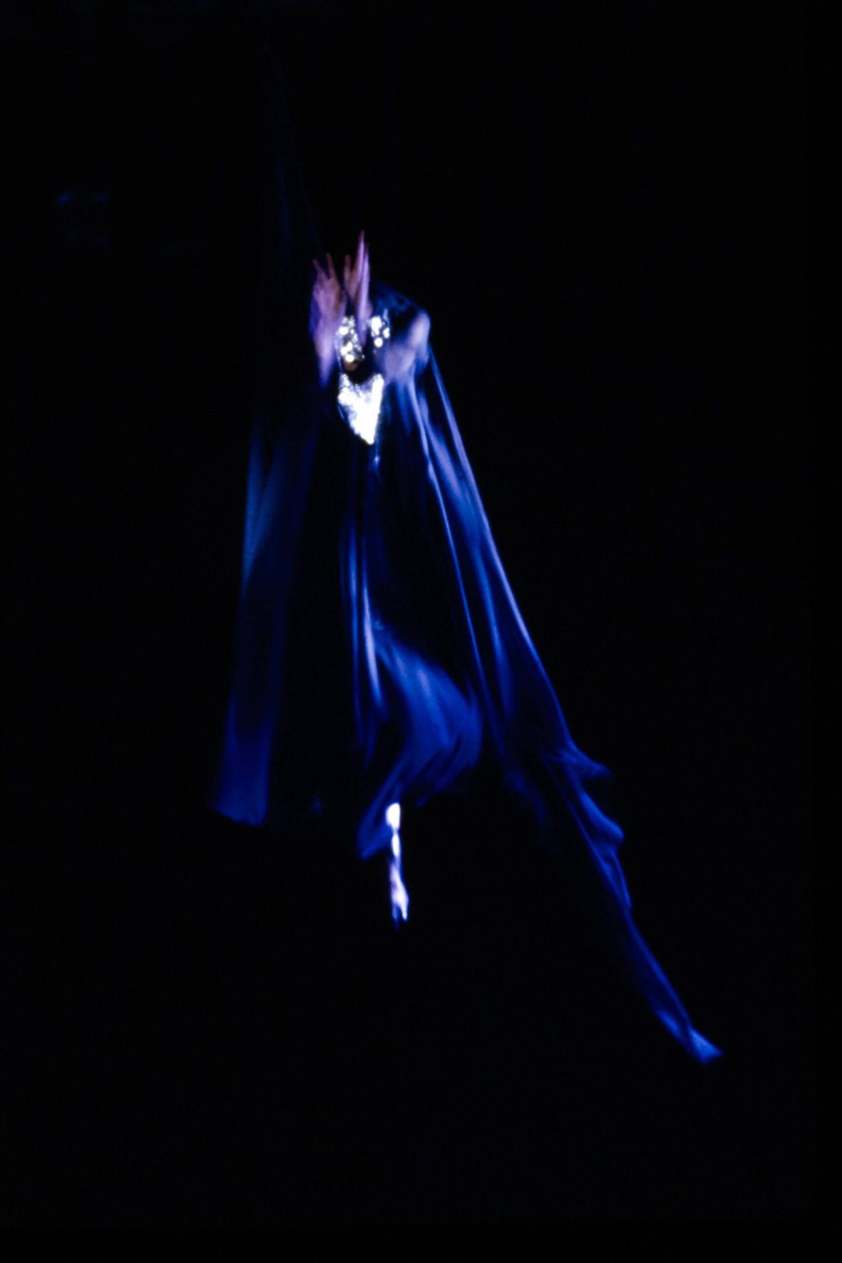 blue silk sleeveless gown